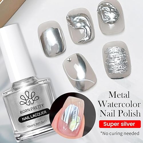 Miniatura 7 de Born Pretty Esmalte de uñas floreciente, esmalte de uñas de mármol plateado metálico, arte de uñas de mármol para el hogar, bricolaje, salón de