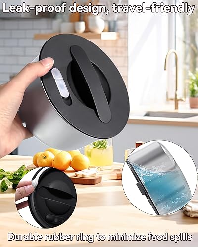 Miniatura 3 de Recipiente de alimentos de acero inoxidable, contenedor de almacenamiento de alimentos redondo portátil para almuerzo, preparación de comidas, sopa