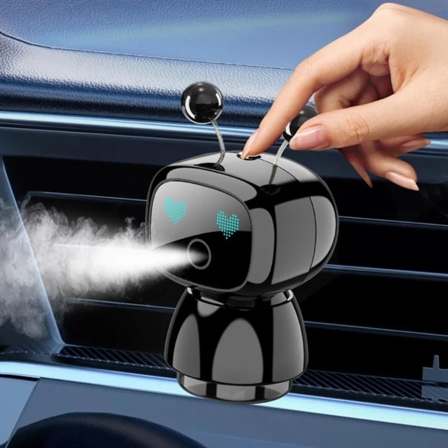 Lanxuan Aromatherapy, Smart Cute Robot Car Air Freshener, Fine Spray/Fillable/Four-Gear Adjustment/Vibration Sensing/On-Off/Large Capacity Long-Lasting Fragrance/V3 (Black, Cologne)