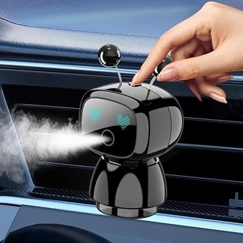 Robot Intelligent Aromatherapy Machine, Smart Cute Robot Car Air Freshener, Fine Spray/Fillable/Four-Gear Adjustment/Vibration Sensing/On-Off/Large Capacity Long-Lasting Fragrance/V3 Black, Cologne