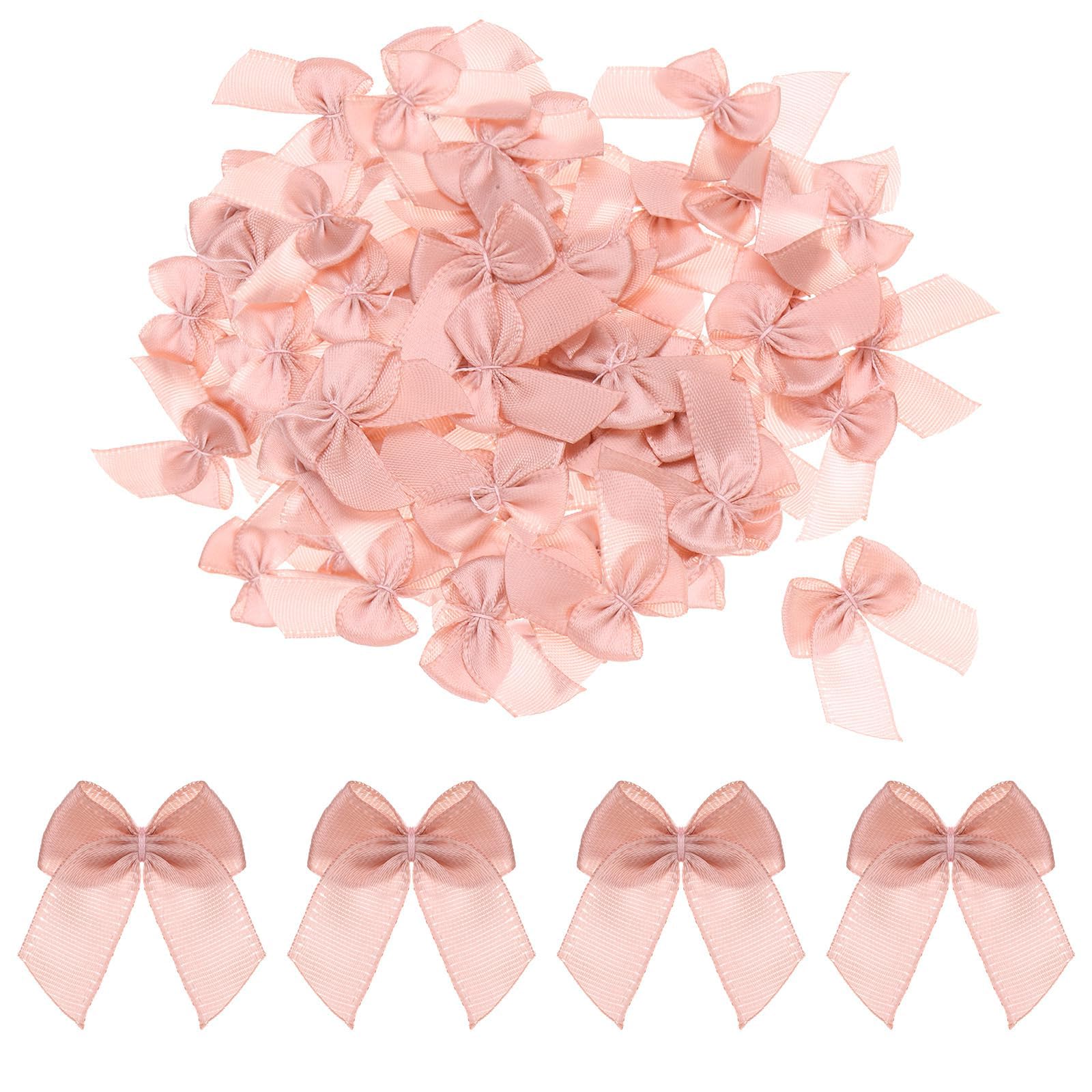 TA-VIGOR 100pcs 1 Inch Mini Satin Ribbon Bows, Fabric Flower Embellishments Gift Wrapping Bow Ribbon for DIY Crafts, Wedding, Hair Clips, Gift Decoration, Sewing Appliques, Mauve