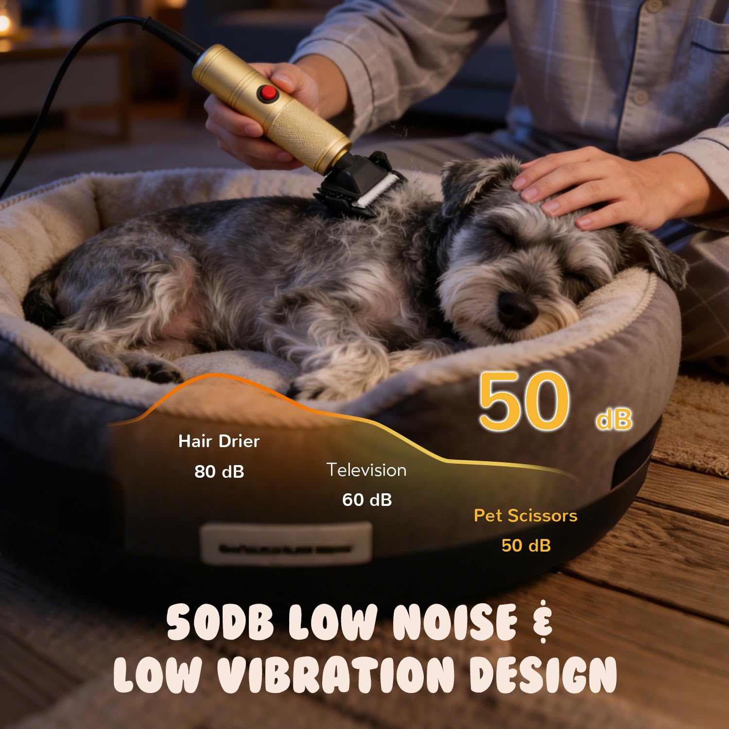 CGOLDENWALL Leise Hundeschermaschine Profi 280W, 2000-6000U/min, <50dB, 3m Kabel, 2 Keramikklingen, 2 Aufsteckkämmen für Hunde, Katzen