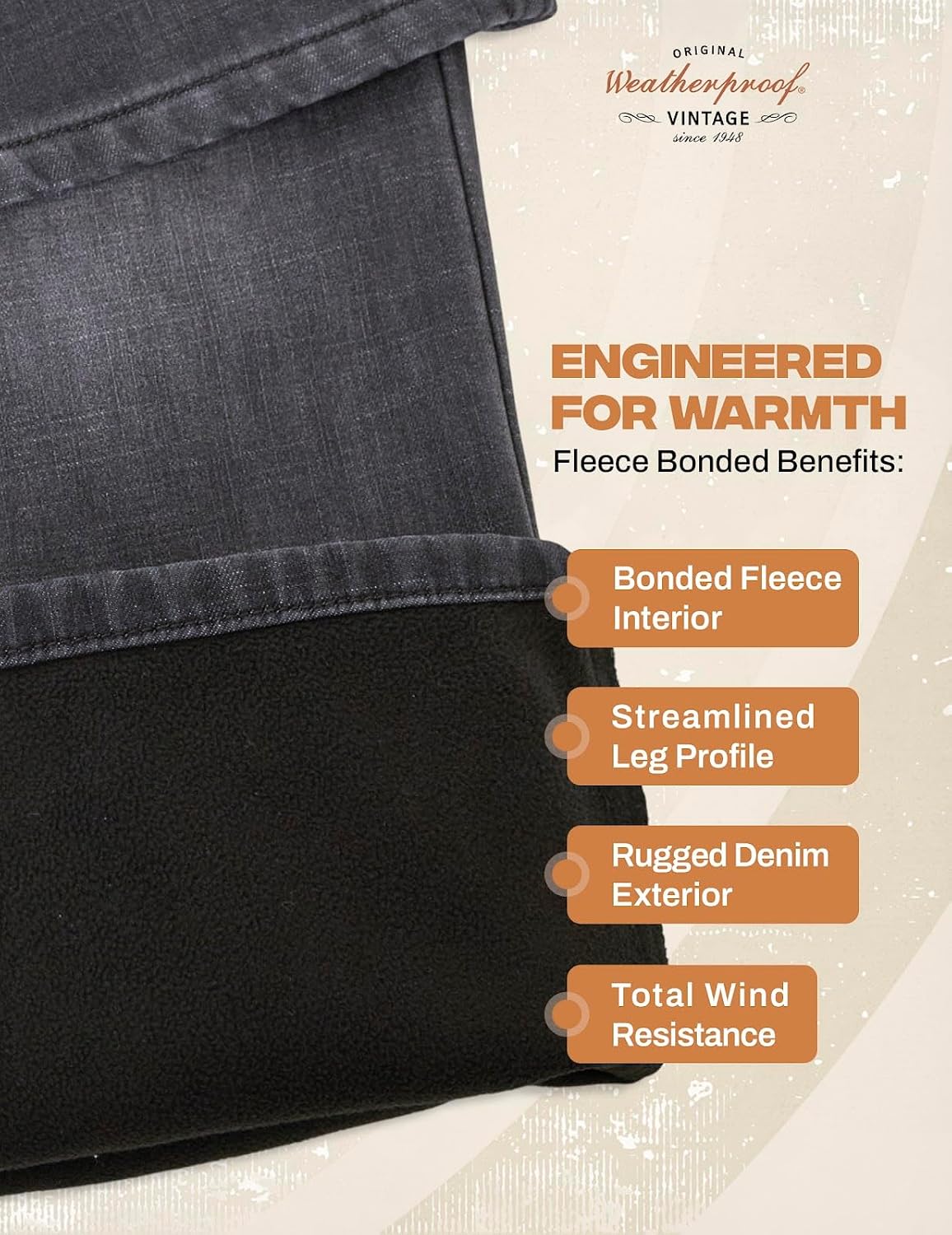 Weatherproof Vintage Fleece Lined Jeans Men - Regular Fit | Soft & Warm, Cold Weather Insulated Fleece Winter Pants for Men