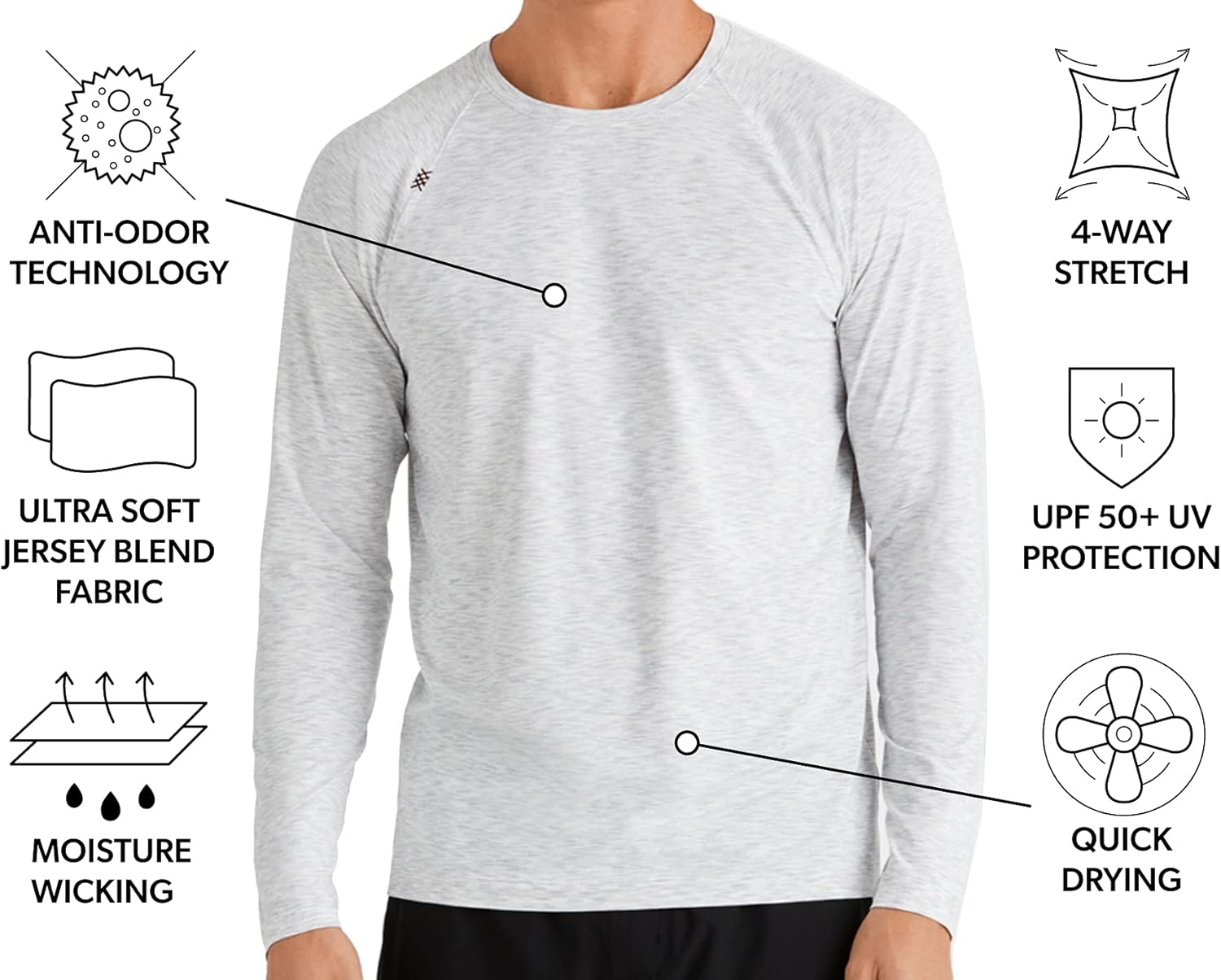 Rhone Reign Mens Long Sleeve Workout Shirts, Anti-Odor, Quick Dry Mens Gym Shirts, UPF 50+ - Image 3