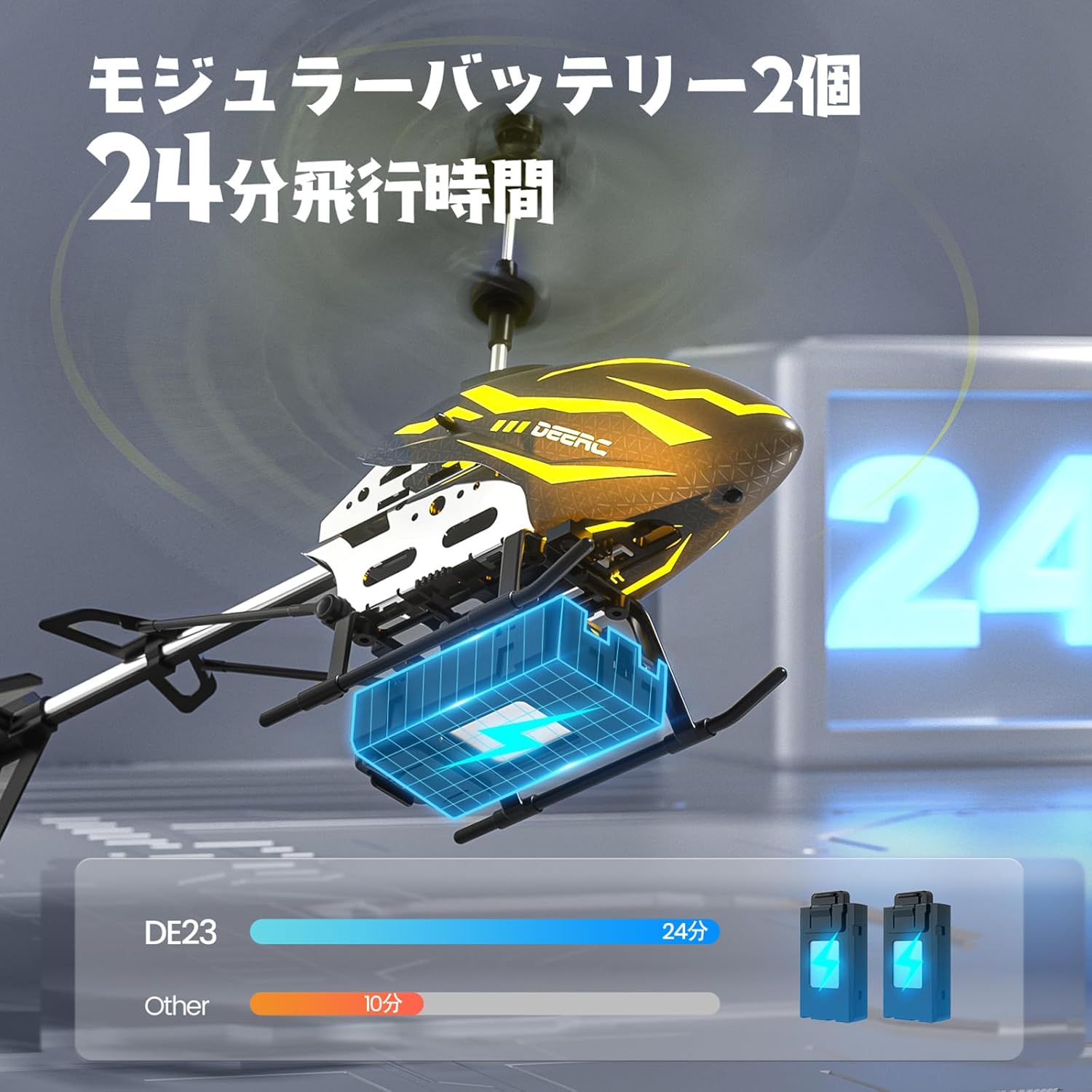 DEERC ラジコン ヘリコプター 7色ライト アップグレード おもちゃ 室内 小型 初心者向け バッテリー2個 飛行時間24分 高度維持 ワンキー離陸/着陸 緊急停止 贈り物 プレゼント 子供 男の子 小/中学生 誕生日 入園 こどもの日 国内認証済み DE23