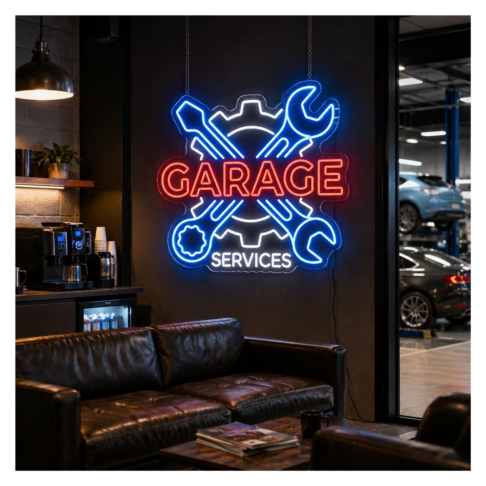 Insegna al Neon Insegna Al Neon LED Garage | Servizi Attrezzi Attrezzi Riparazione Auto Meccanico Negozio Decor 53cm/20.87in