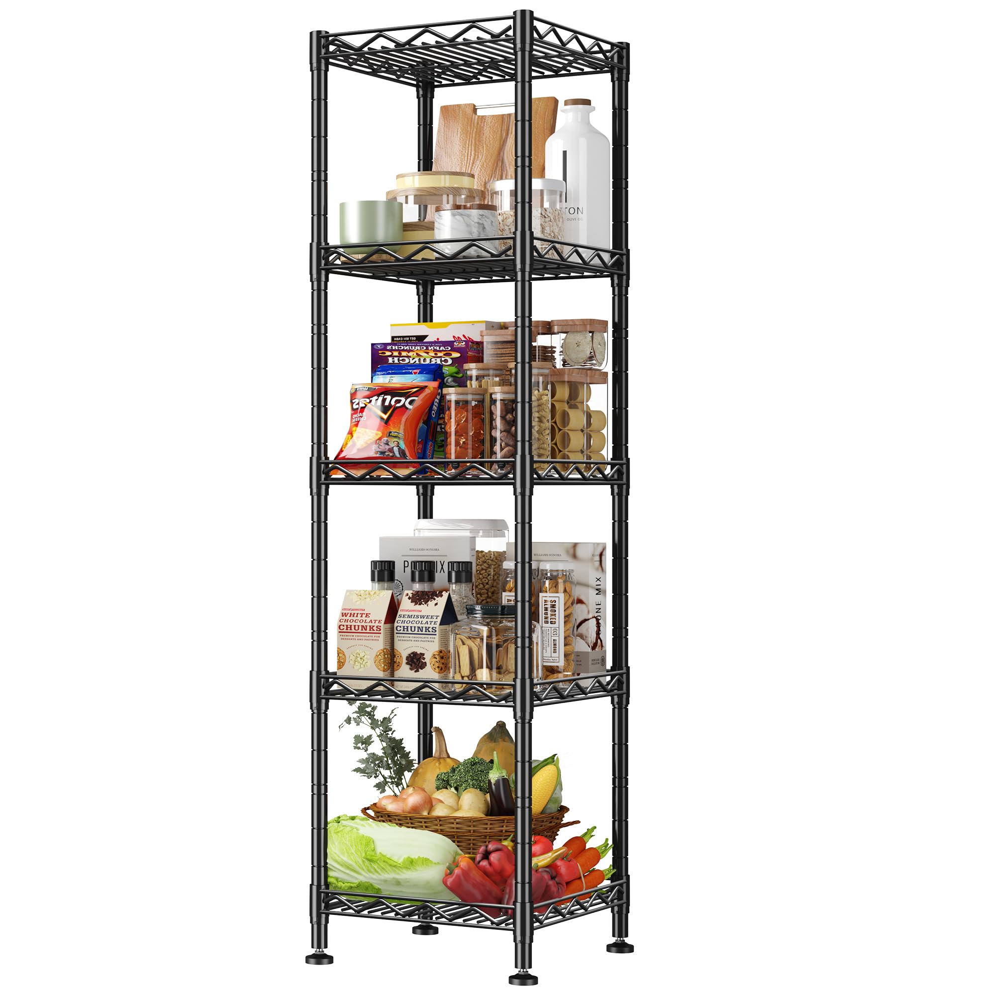 GIOTORENT compact 5-tier black wire shelving unit for narrow laundry corners