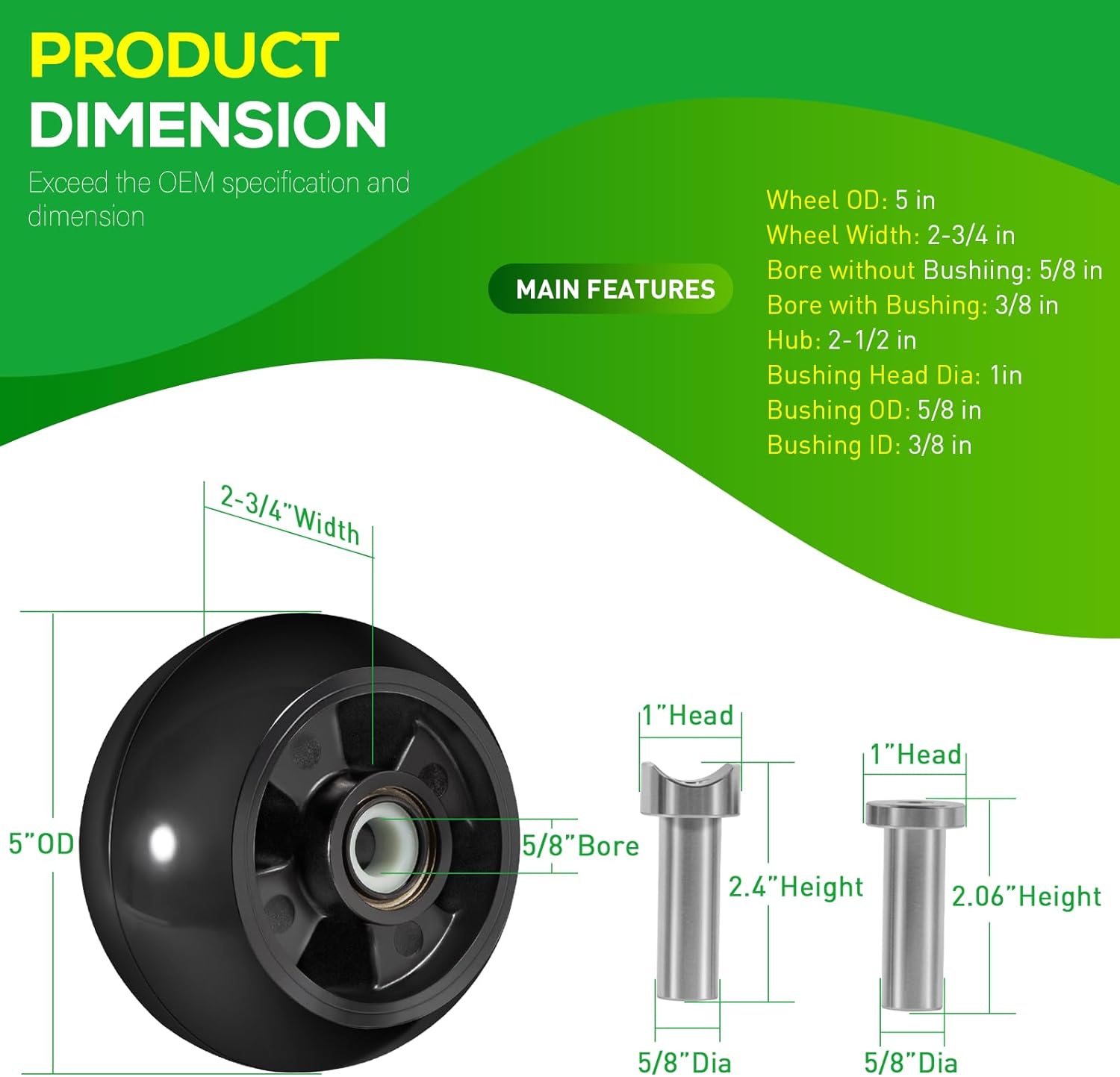 4 Packs AM125172 Mower Deck Gauge Wheel Kit Fit for John Deere 48", 54", 60", 62“, 72" Deck Tractor Lawn Mowers Wheel Kit, Also Replace AM124706 210-300