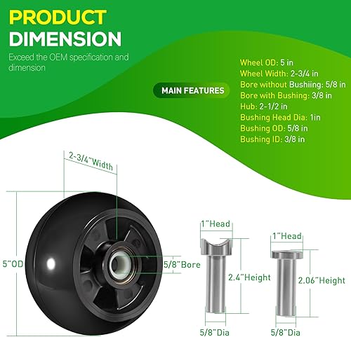 Miniatura 7 de AM125172 - Juego de 4 ruedas de calibre para cortacésped John Deere de 48, 54, 60, 62 y 72 pulgadas, también reemplaza AM124706 210-300