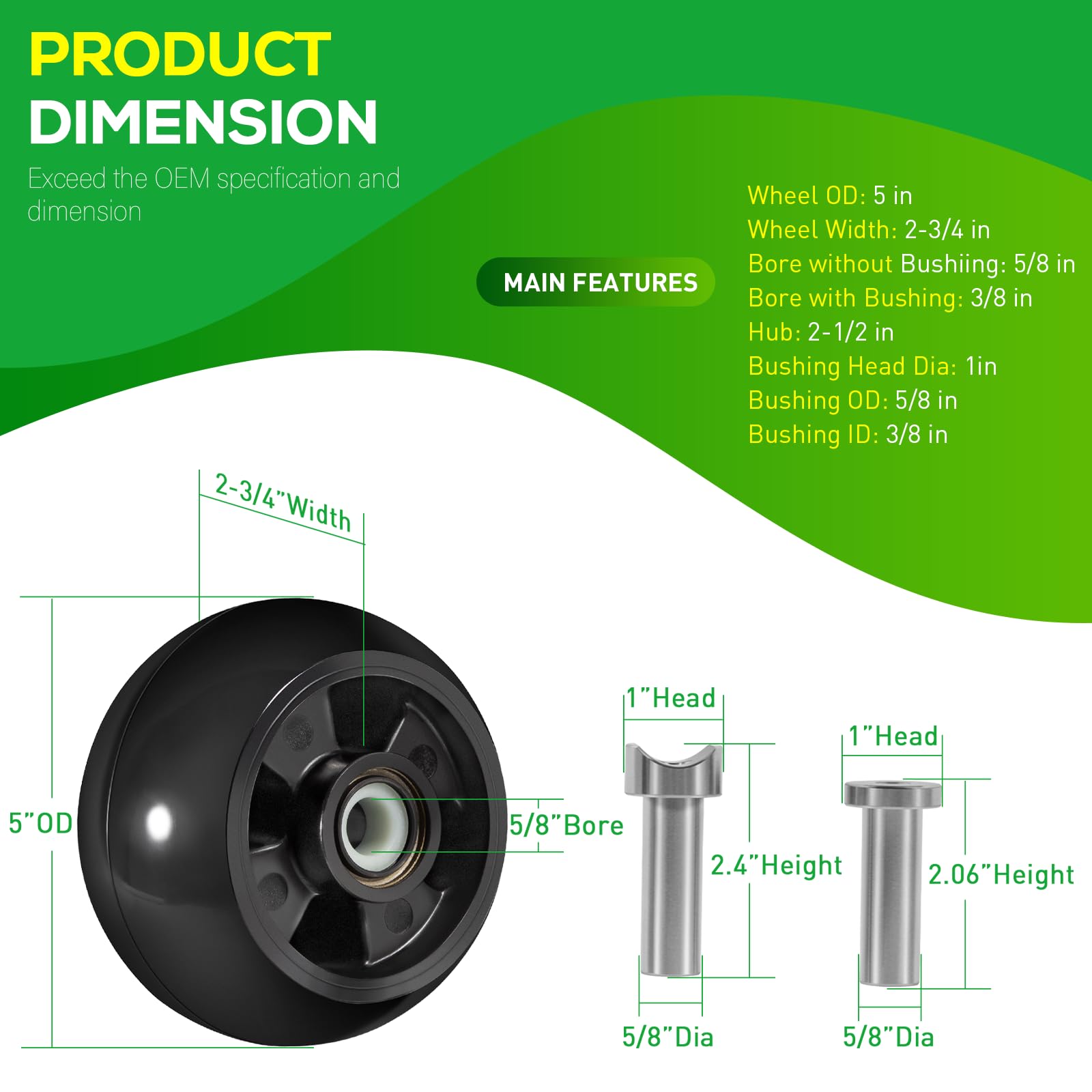 AM125172 Lot de 4 jauges de roue pour tondeuse John Deere 121,9 cm, 137,2 cm, 152,4 cm, 157,5 cm, 182,9 cm, remplace également AM124706 210-300 (noir)