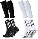 Barrlves 2 Set Grip Soccer Socks and Shin Guard Sleeves Non Slip Soccer Sleeve Socks for Men Women