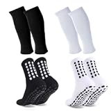 Barrlves 2 Set Grip Soccer Socks and Shin Guard Sleeves Non Slip Soccer Sleeve Socks for Men Women