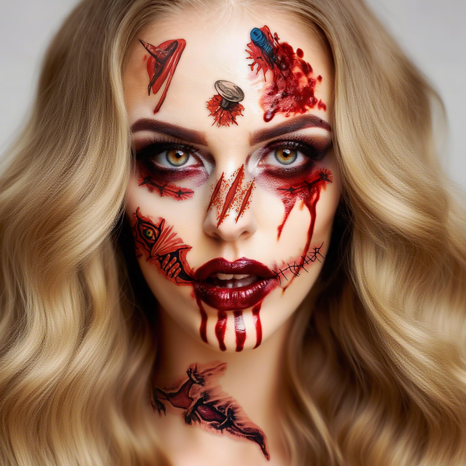 30 Tatuajes Temporales De Cicatrices Para Halloween – Pegatinas De Cara Y Cuerpo Con Sangre Falsa, Impermeables Y Fáciles De Aplicar, Ideales Para Disfraces Y Maquillaje De Terror