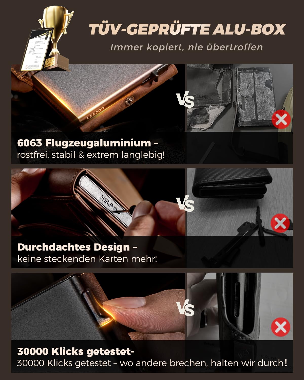 LORZOR Slim Wallet mit XXL-Münzfach für 10+ Münzen, Kartenetui Herren RFID Schutz, Echtleder Portmonee, Geldbörse Herren, Geldbeutel, Brieftasche, Smart Wallet, Kreditkartenetui für 10 Karten