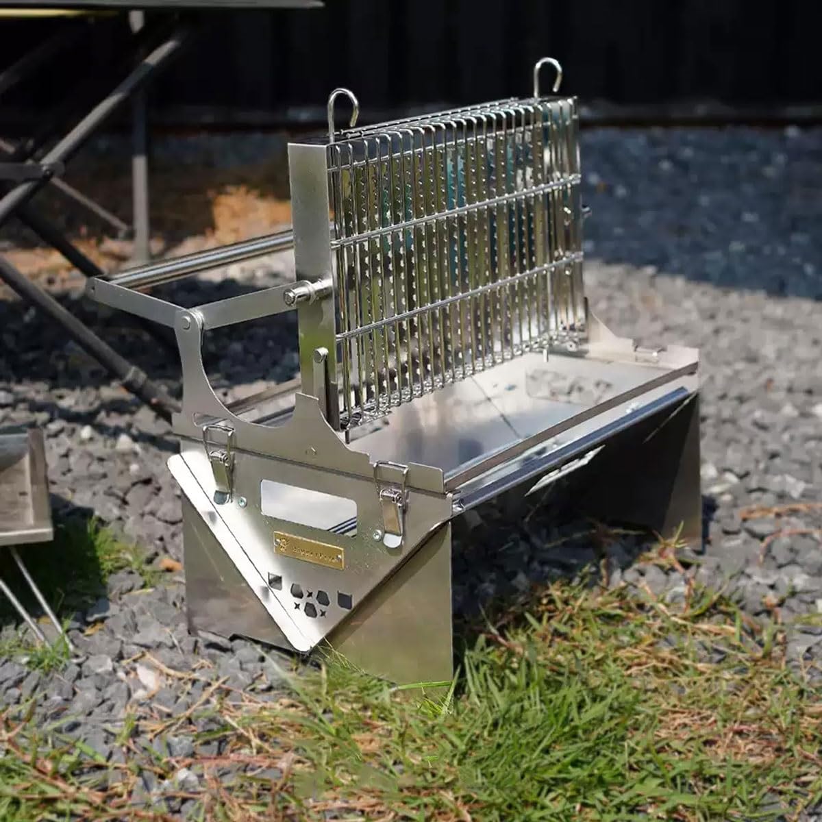 Griglia a carbone portatile girevole a 360°,griglie for barbecue girevoli in acciaio inossidabile con vassoio rimovibile e telaio in acciaio regolabile,griglia for barbecue a carbone portatile