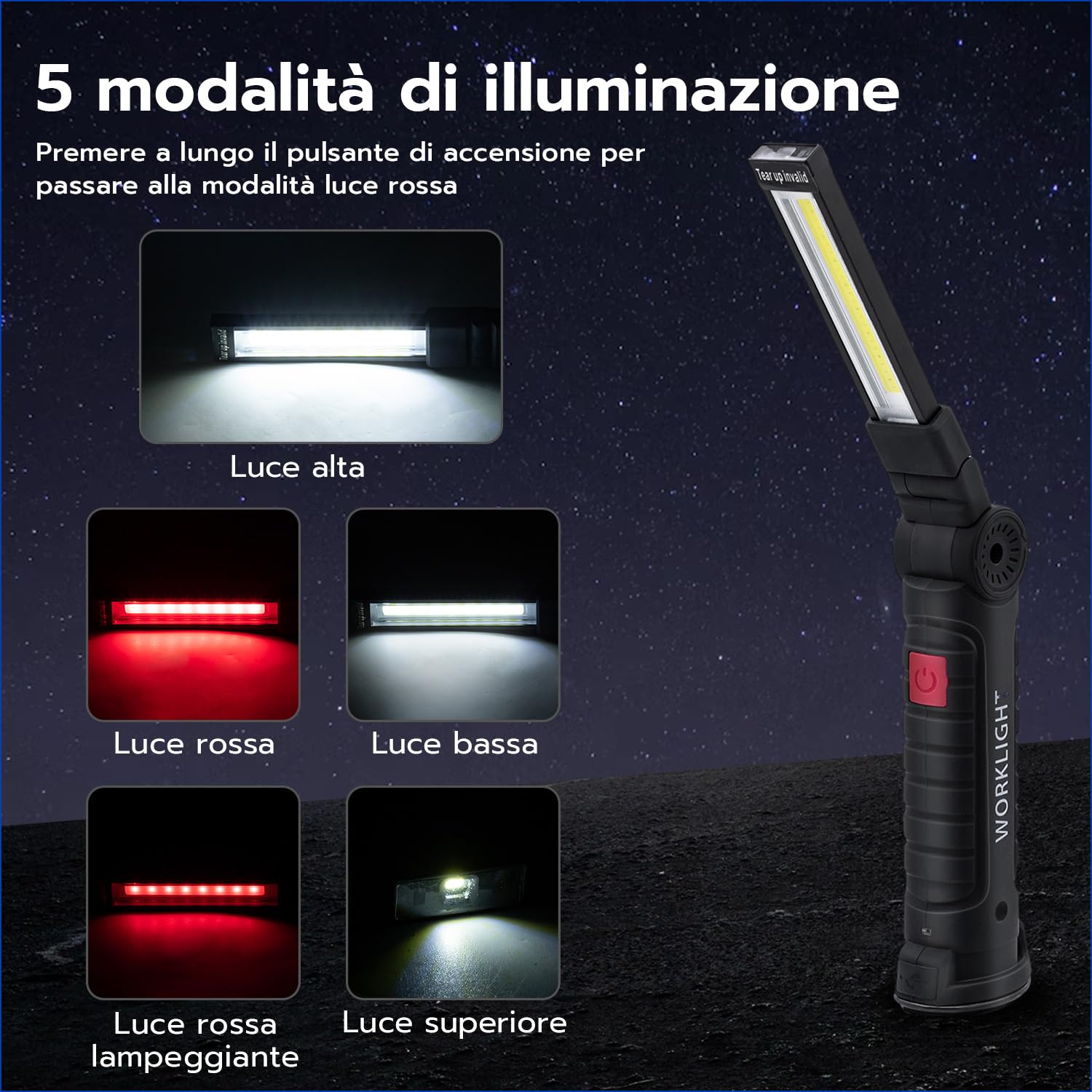Wigearss 2 Pezzi Torcia Magnetica Ricaricabile USB Lampada da Lavoro Officina Luce LED COB Portatile