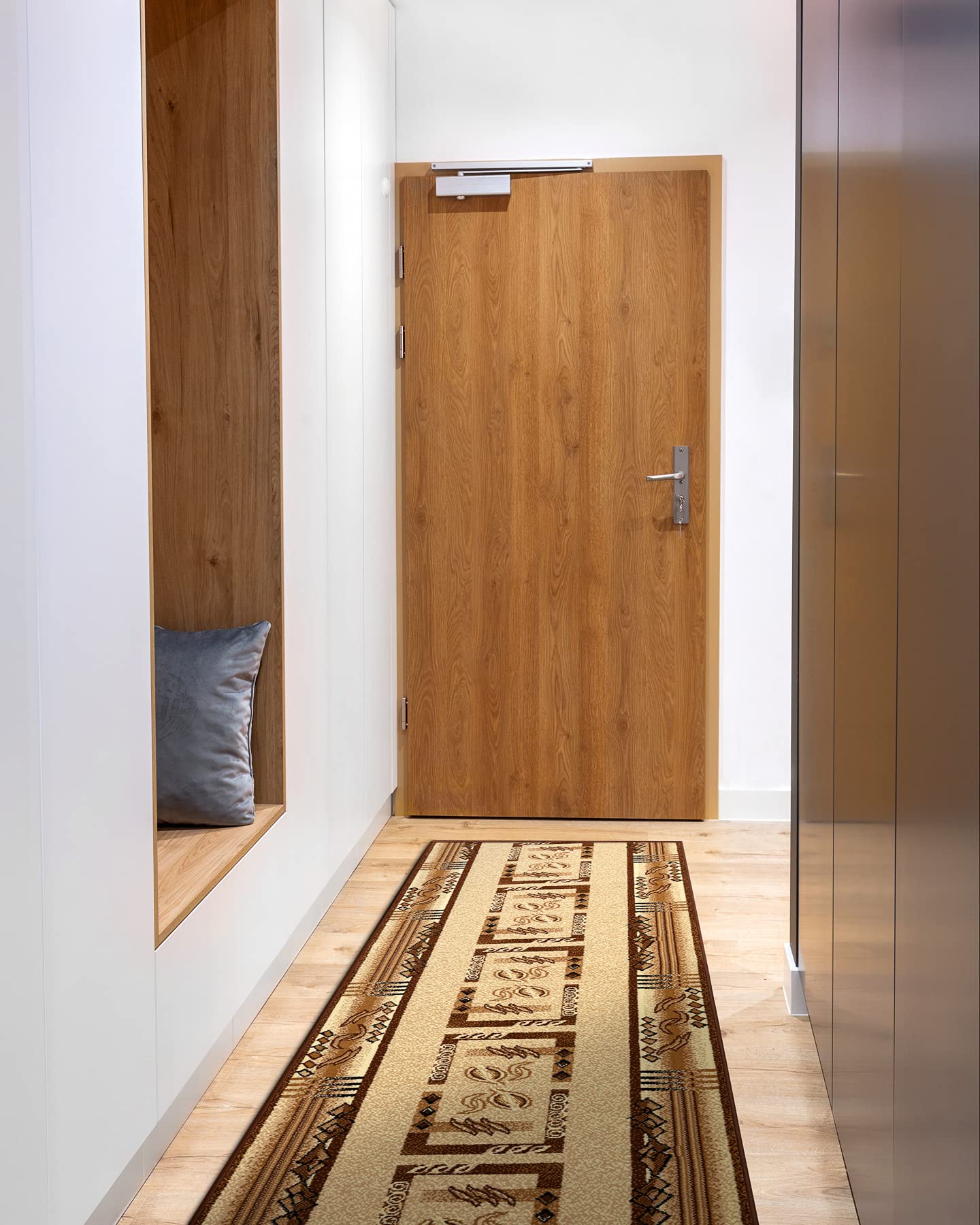 rugsx Tapis de Couloir BCF JAS pour la Cuisine, Le Hall, Le Couloir, l'entrée, Solide, Classique, Beige 90x400 cm