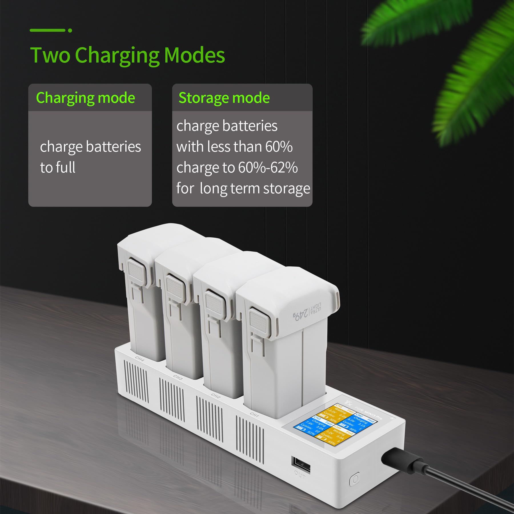 Chargeur Batterie DJI Mini 4K/2/SE - Station Recharge Bidirectionnelle - Vérification Niveau LED