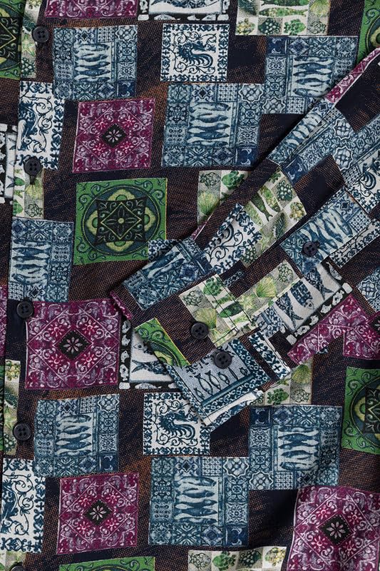 Image of SNITCH Nomadic Fish Spread Collar Printed Slim Fit Shirt Blue