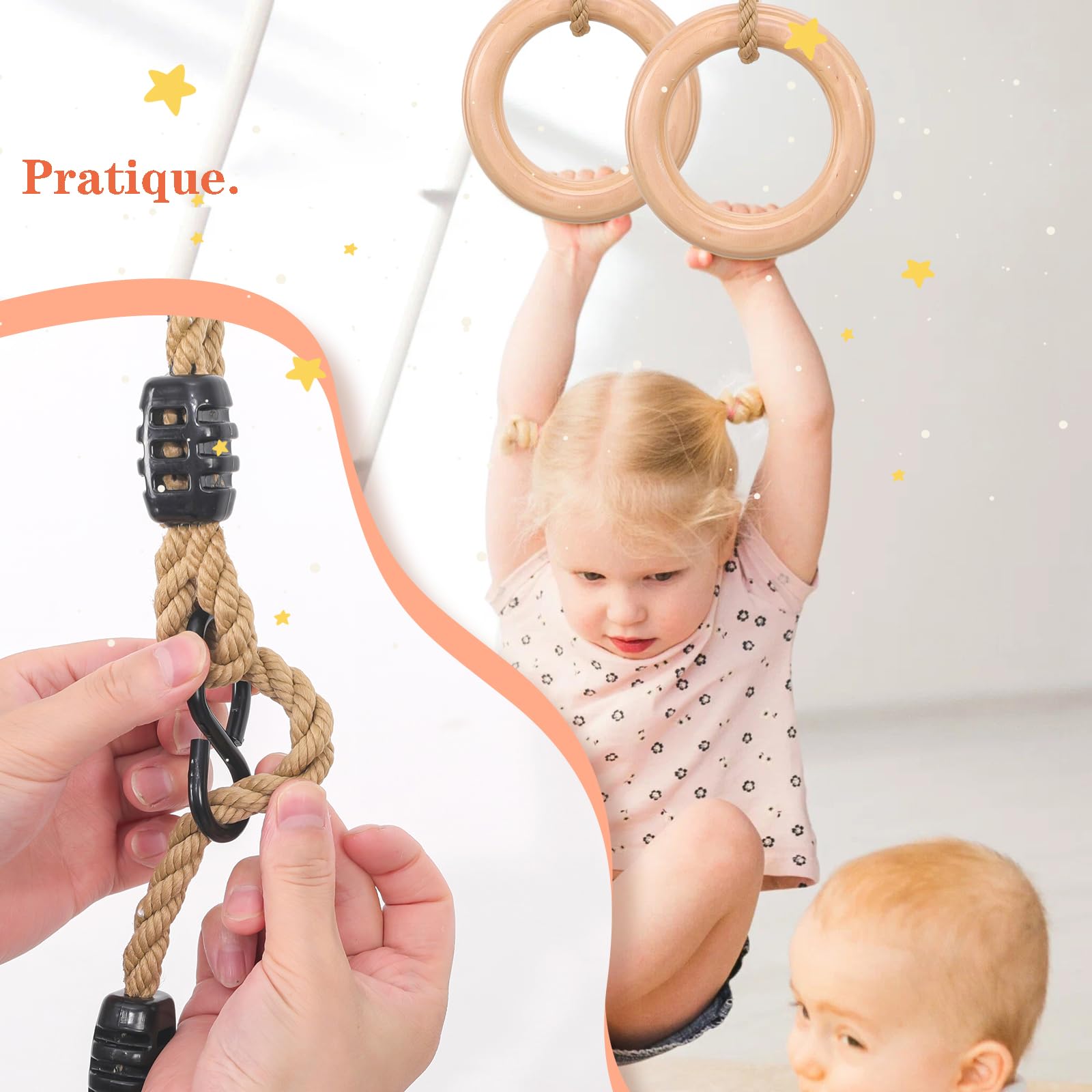 Anneaux de Gymnastique, Gym Ring en Bois ， Extérieur et Intérieur
