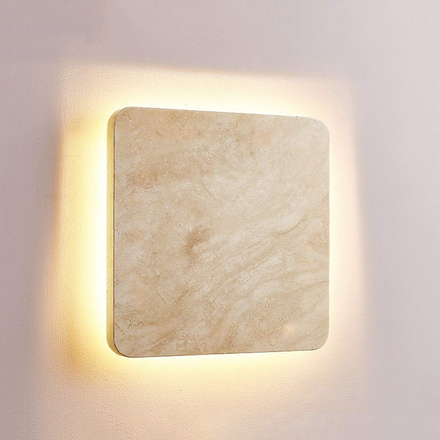 USMJQVZ Wabi Sabi Square LED 3000K Wall Light Fixture Natural Yellow Travertine Wall Lamp - Warm 3000K LED Sconce Bedroom Bedside Living Room