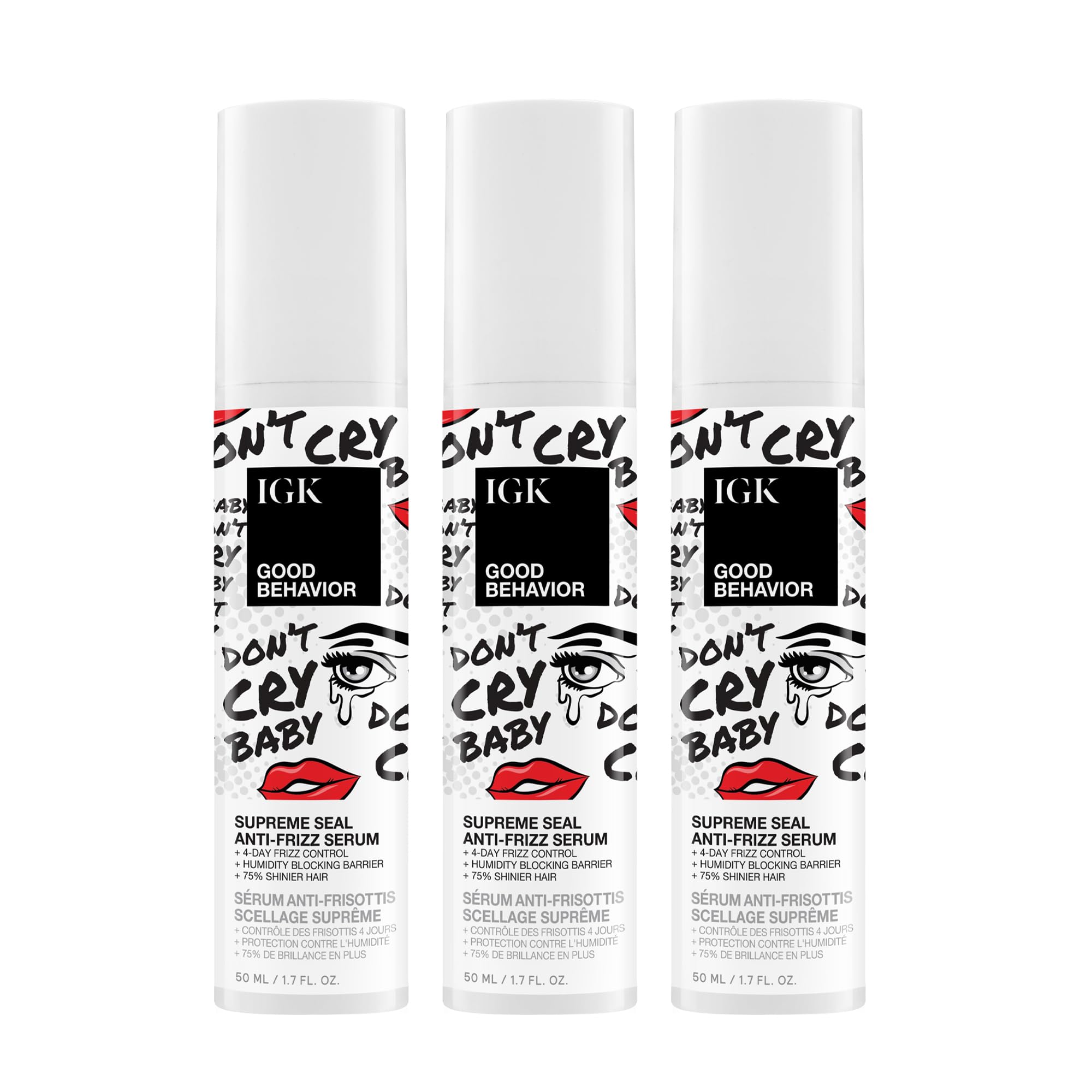 IGK Good Behavior Supreme Seal Smoothing Serum, Anti-Frizz Heat Protectant for All Hair Types, Humidity-Blocking Shine, (3-Pack)