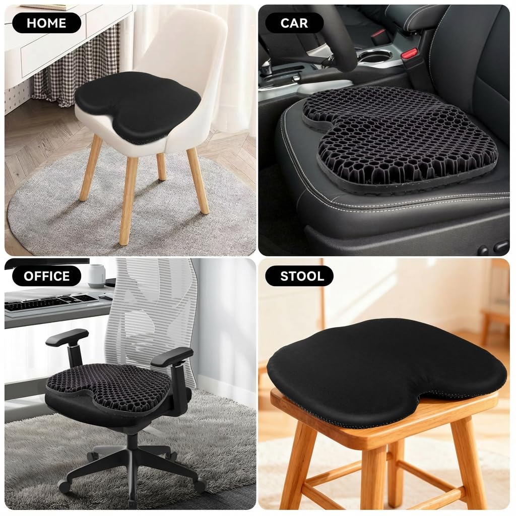 Cuscino ortopedico extra grande, 48 x 38 x 5 cm, struttura a nido d'ape per un forte sostegno, comfort, ideale come cuscino per auto, sedia da ufficio e cuscino per sedia a rotelle (nero)