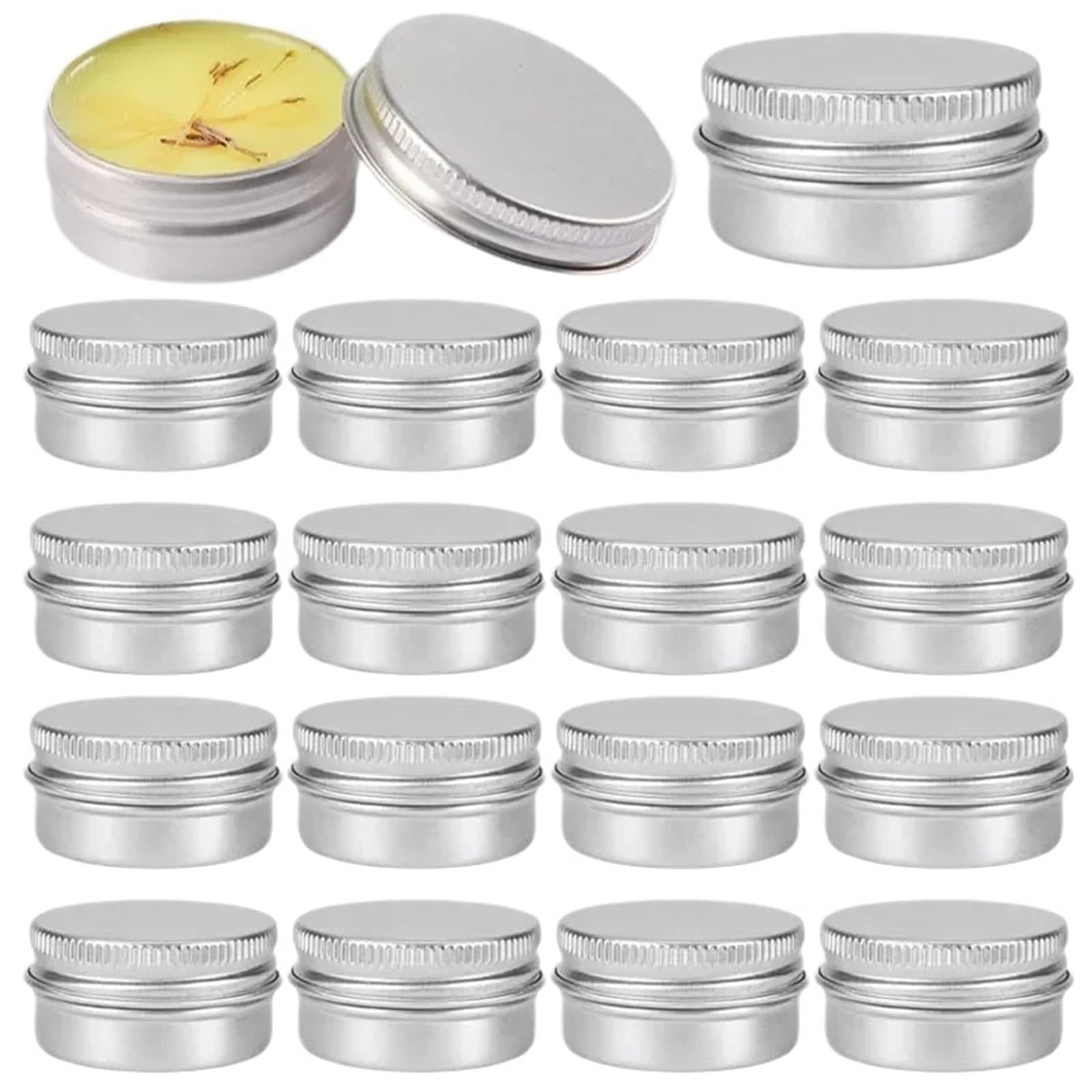Kleine Dosen mit Deckel, Aluminium-Blechgläser, 38 Stück, 5, 10, 15, 20 Gramm, Leere Kosmetikbehälter, runder Schraubdeckel for die Kerzenherstellung, ml | 10ml