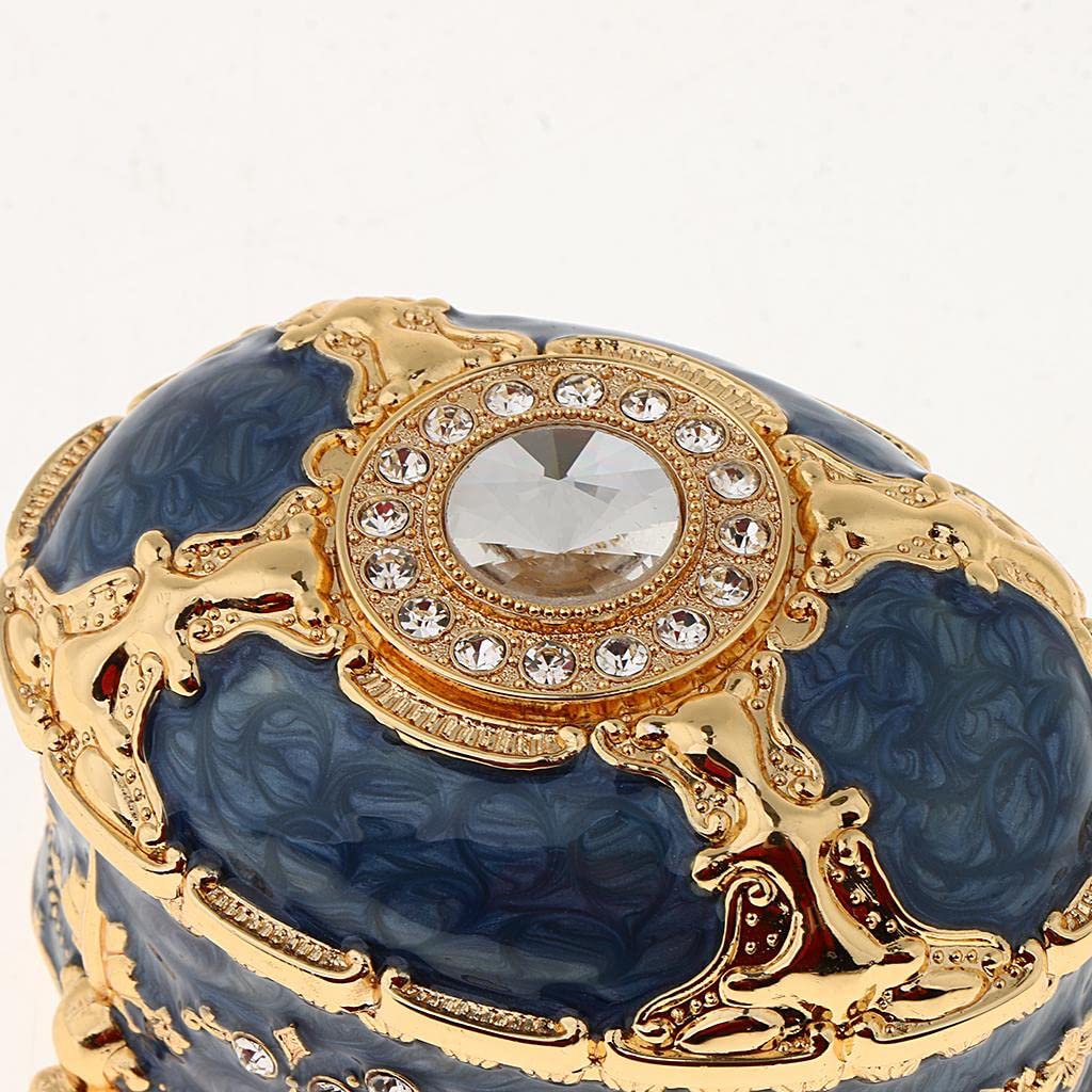 Ovale Schmuckschatulle Aus Metall Im Vintage Stil mit Kristall Emaille, Geschenkbox für Ohrringe Und Ringe, Blau