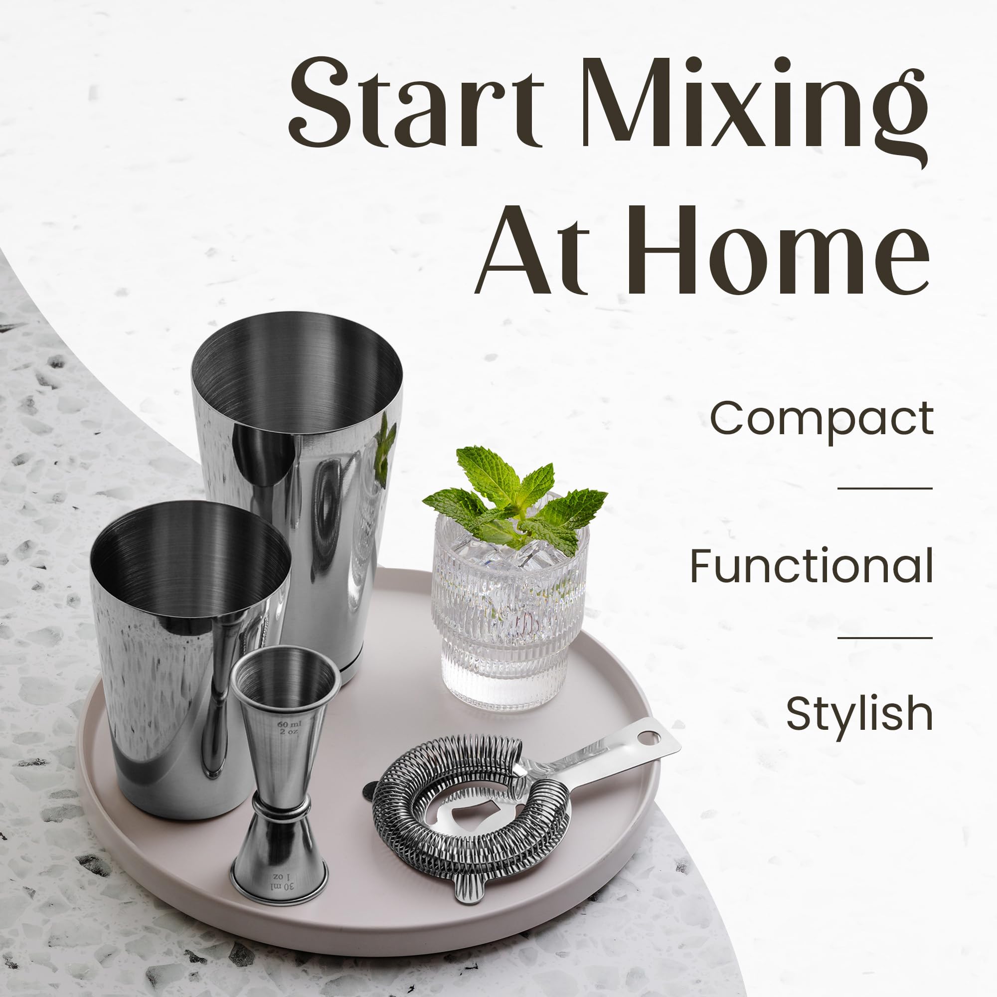 Mixology & Craft Cocktail Set - Cocktail Shaker Edelstahl & Bar Zubehör - Cocktail Mix Set Silber