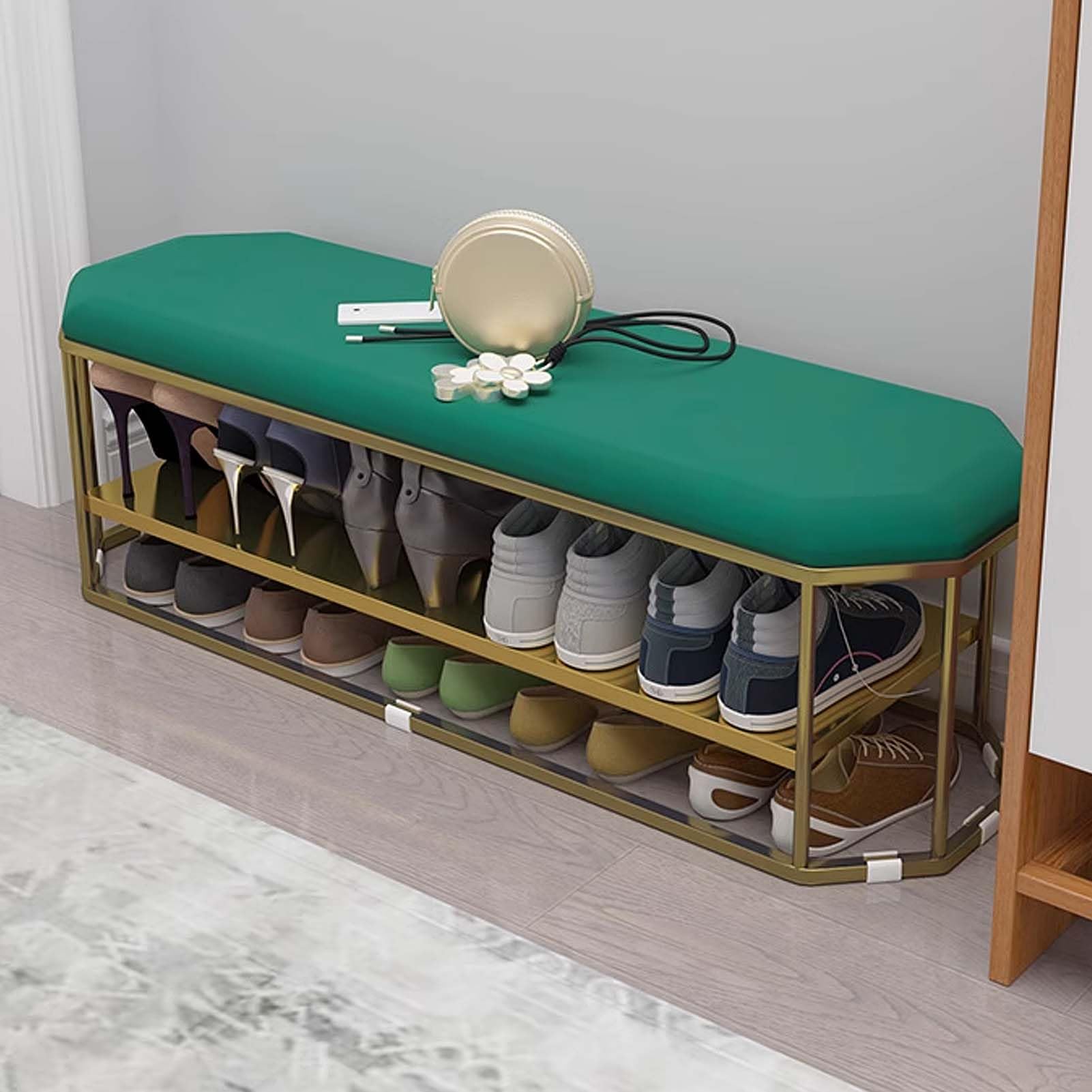 SXZenSpace Small EntryWay Bench with Shoe Storage and Seating for Bedroom Stainless Steel Changing Stool Entryway
