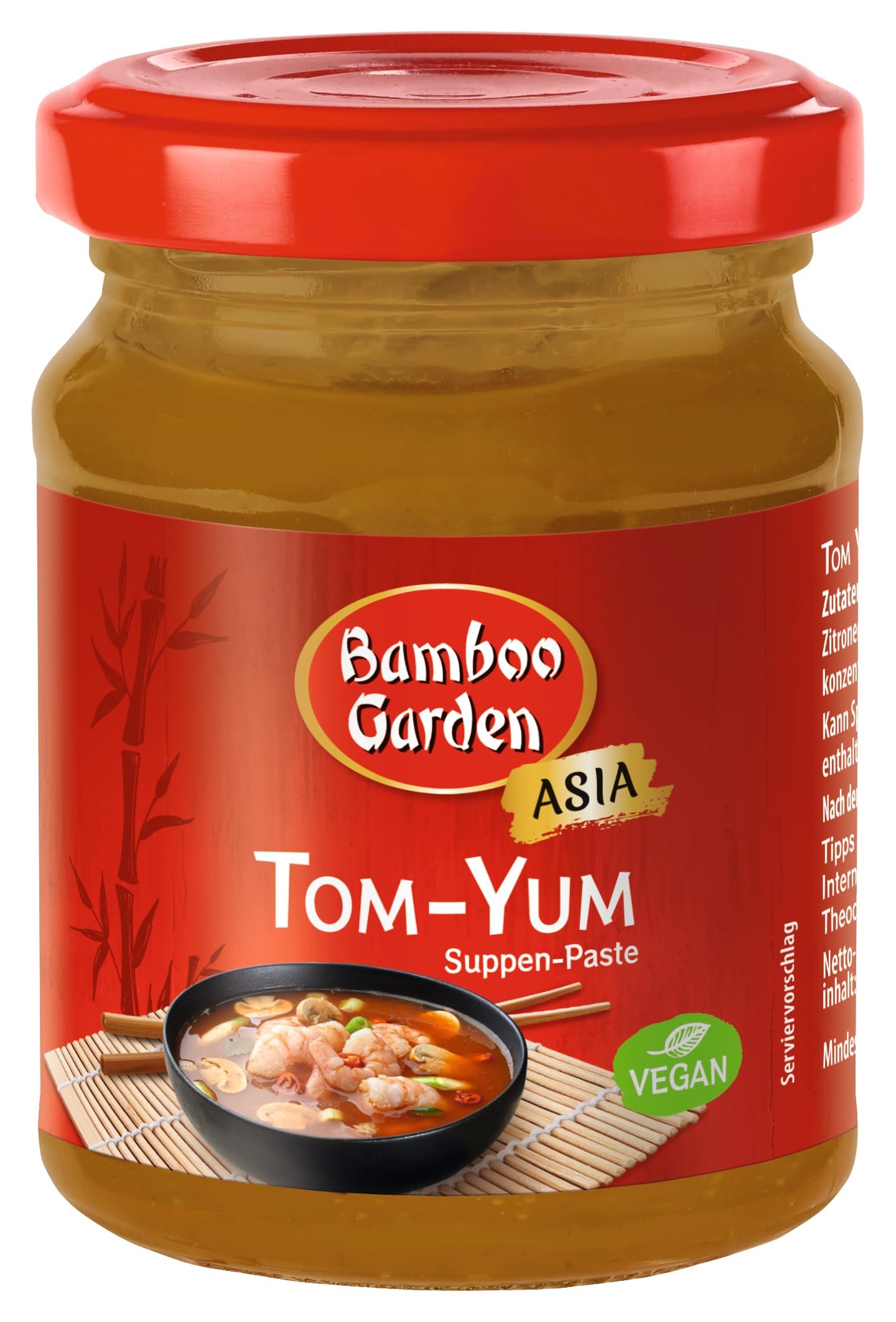 Bamboo Garden - Tom Yum Suppen-Paste | Würzbasis für thailändische Suppen | 125 g Suppen-Paste ergibt circa 1,5 Liter Basissuppe | 1 x 125 g