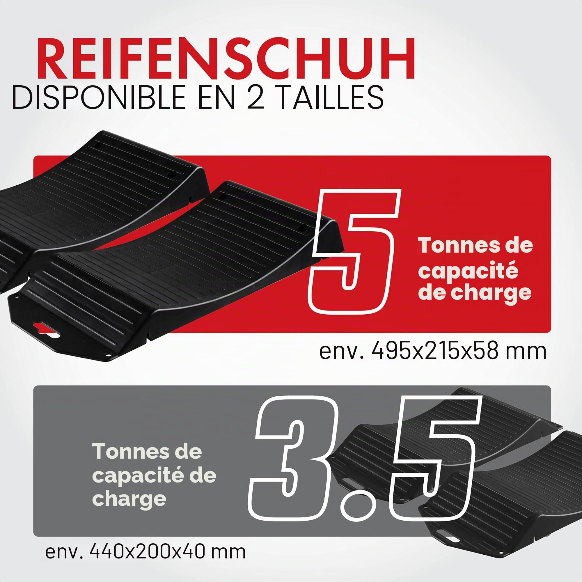 Walser Kit de 2 protecteurs de pneus, Berceau Pratique pour pneus avec capacité de Charge jusqu'à 5 tonnes, kit de 2 Patins de Roues pour Voiture Taille Universelle Contre Les crevaisons à l'arrêt