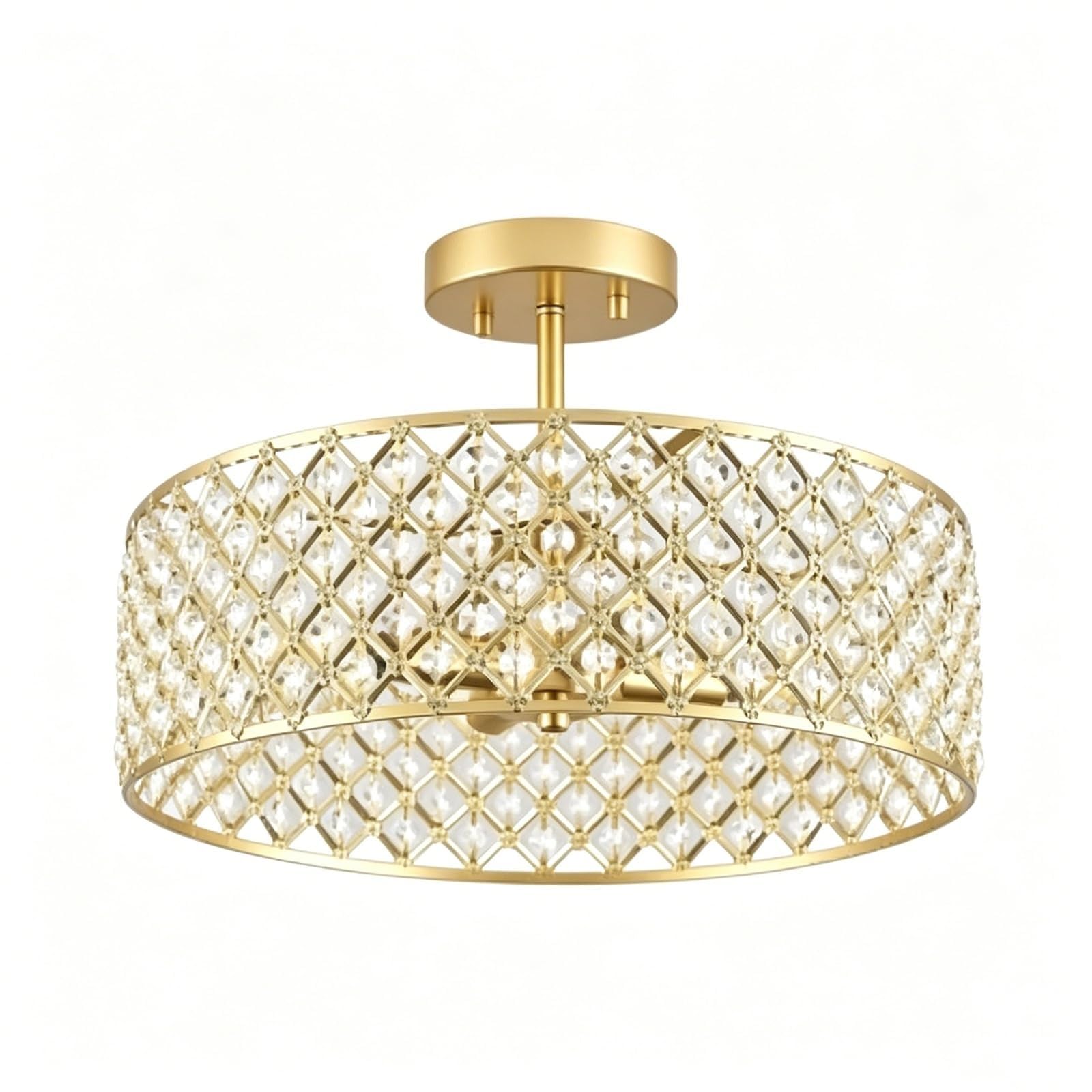 LUOYAOB Crystal Drum Flush Mount Ceiling Light Iron Frame Semi Flush Chandelier Fixture E12 Socket for Bedroom Dining Room Living Room Hallway Entryway Kitchen Lighting