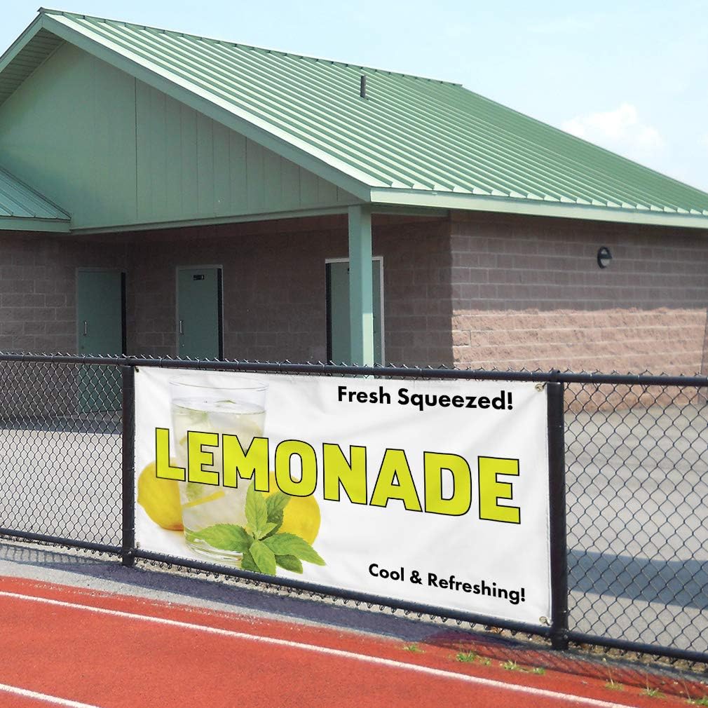 Vinyl Banner Multiple Sizes Fresh Squeezed! Lemonade Restaurant & Food Outdoor Weatherproof Industrial Yard Signs Yellow 4 Grommets 24x36Inches