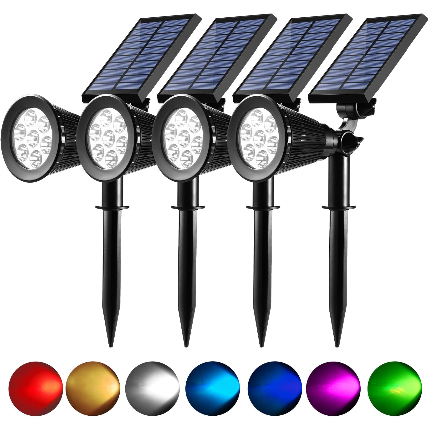 Solar Spot Lights Outdoor Waterproof Color Changing, 8 Lighting Modes 2-in-1 Solar Lights, Auto On/Off Multicolor Solar Powered Landscape Spotlights for Halloween Christmas, 4 Pack