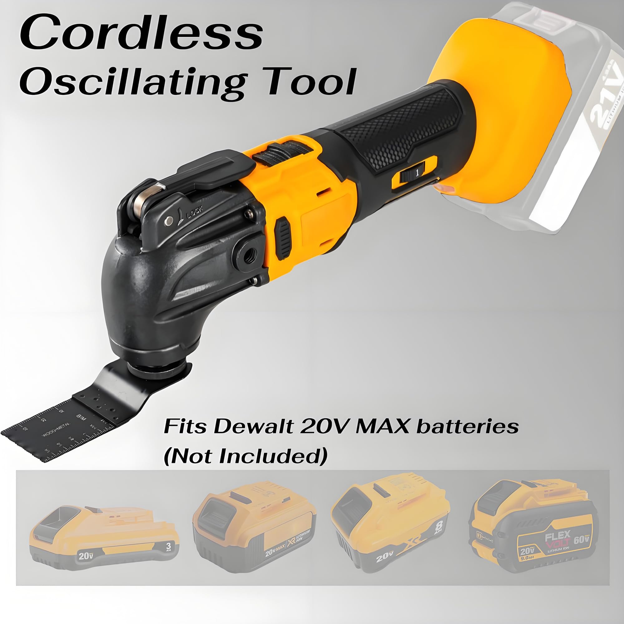 Strumento multifunzione oscillante adatto per batteria Dewalt da 20 V, 6 seghe oscillanti senza spazzole a velocità variabile, strumento oscillante senza fili con 21 accessori per levigatura da taglio