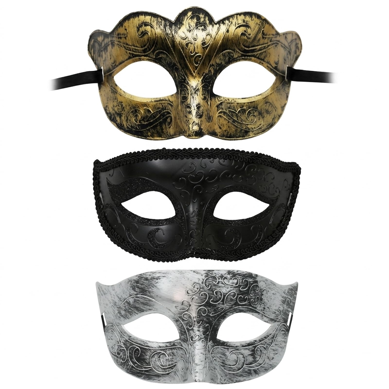ZISHAN 3 Pcs Masquerade Masks Men, Venetian Style Masquerade Mask for Men, Mens Masquerade Mask Formal Masquerade Ball and Halloween Party Costume Accessories
