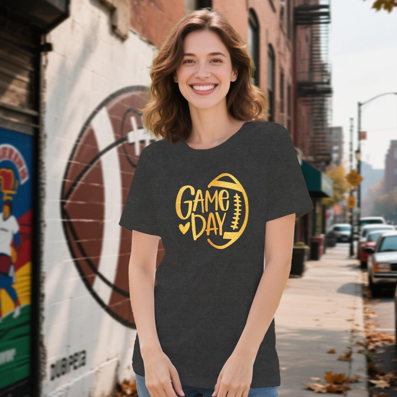 Womens Game Day Shirt Football Sunday Funday T-Shirt Football Season Rugby Mom Tee - Image 3