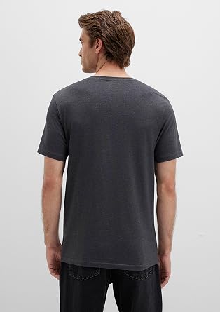 V Yaka Streç Gri Basic Tişört Fitted/Vücuda Oturan Kesim 061748-24398