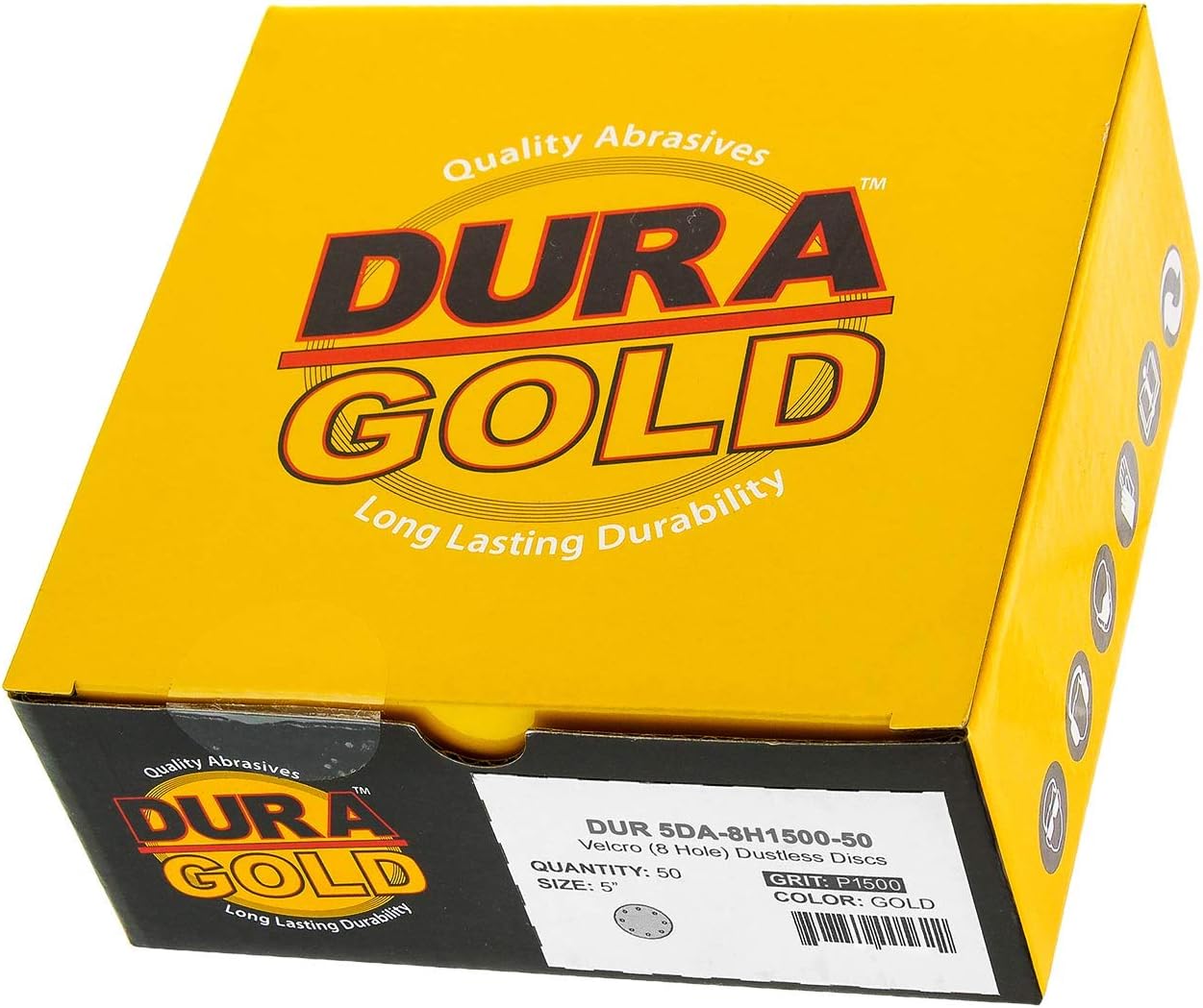 Dura-Gold Premium 1500 Grit 5" Green Film Sandpaper Discs, 8 Hole Pattern Dustless, 50 Discs - Hook & Loop Backing for Orbital DA Sander, Detailing Finishing Color Sanding Automotive Paint Woodworking