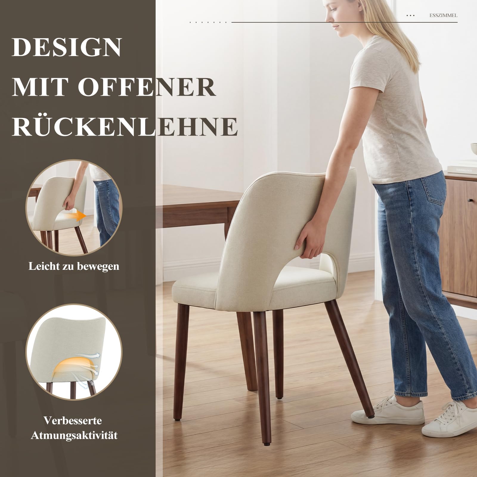 MALOL Esszimmerstühle 4er Set, Moderne Esszimmer Stühle, Ergonomisch Gepolsterte Küchenstühle mit Vertikal Gestreifter Rillenlehne, Polsterstühl für Esstisch Wohnzimmer Café Restaurant, Beige