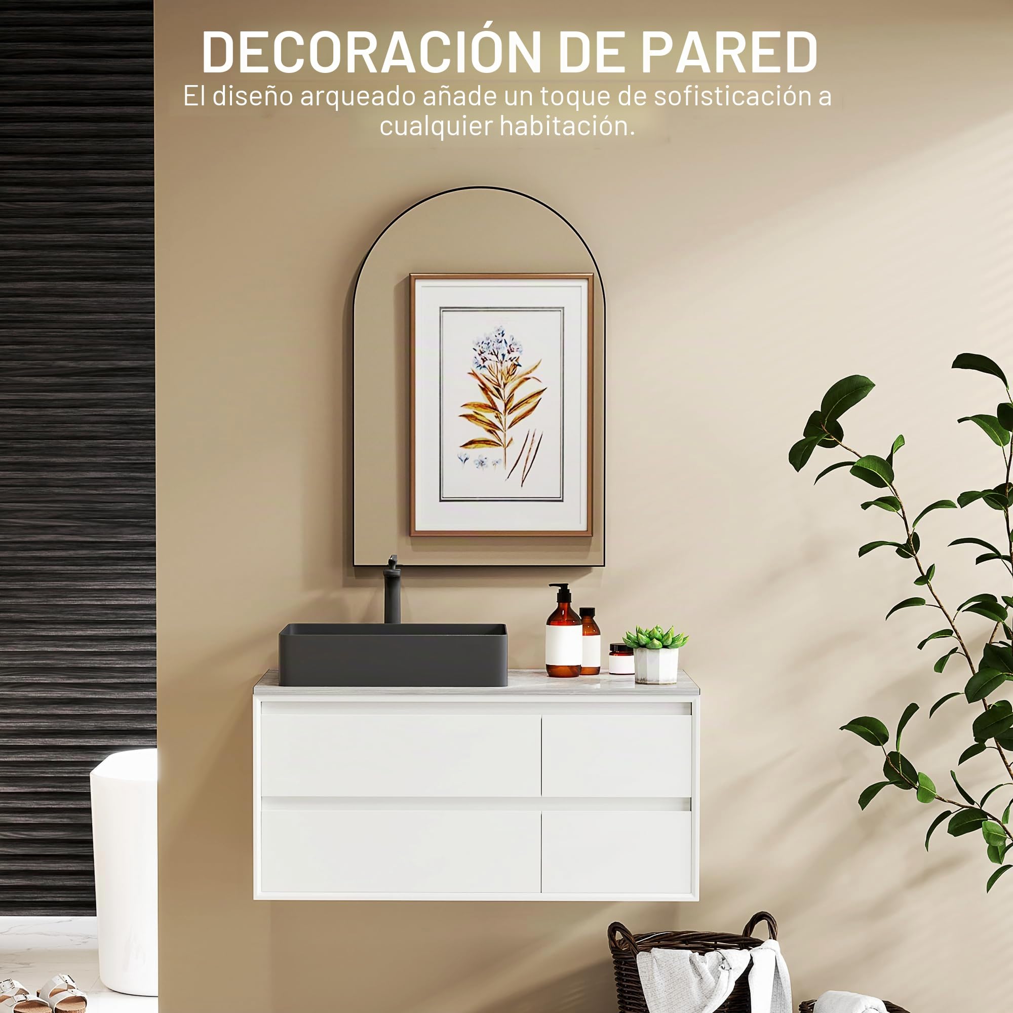 HOMCOM Espejo de Pared arqueado para baño 60x90cm Negro