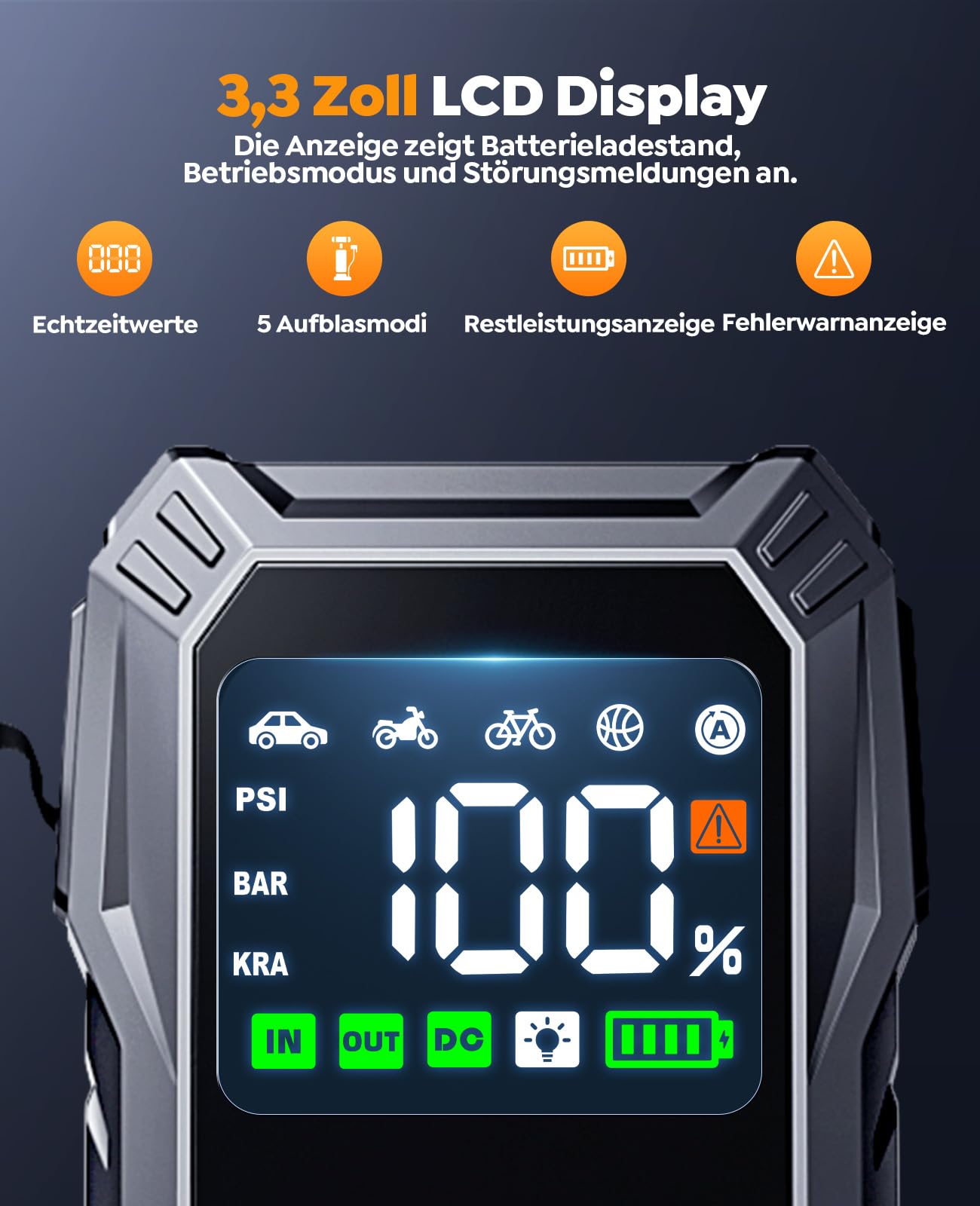YaberAuto Starthilfe Powerbank mit Kompressor, 150PSI 6000A Auto Starthilfe, 23800mAh Starthilfe Powerbank, Jump Starter (All Benzin und 10.0L Dieselmotor) mit LCD Bildschirm und 500 Lumen Notlicht