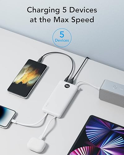 Miniatura 4 de VRURC Cargador portátil de 10000 mAh, banco de energía con pantalla LED delgada, batería de teléfono celular de 5 salidas y 2 entradas, cable micro