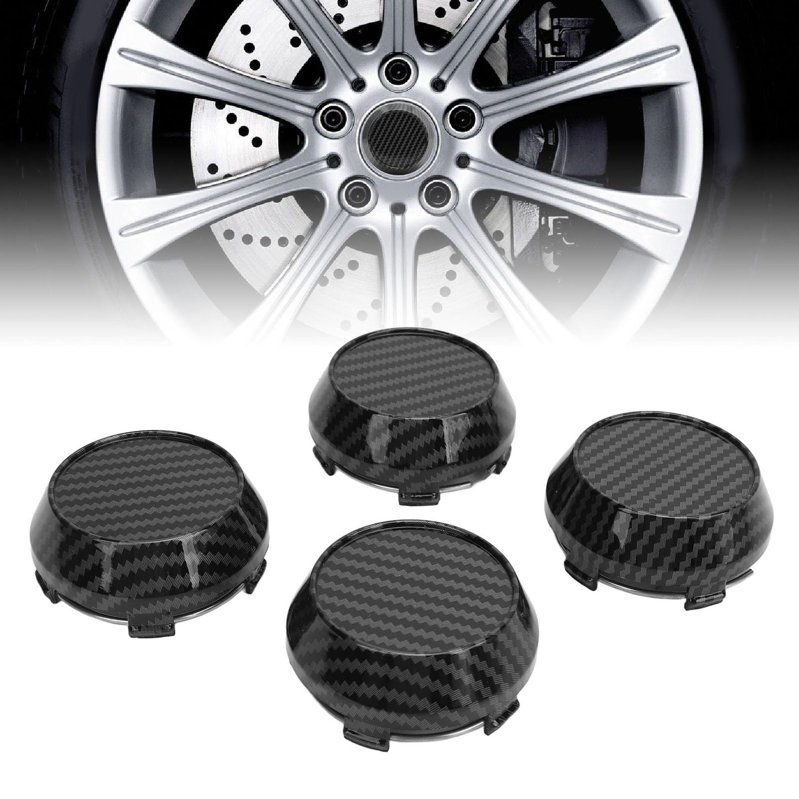 4 Pezzi Coprimozzi Universali in Fibra di Carbonio, ID 56mm OD 60mm, Coperture per Mozzi in Stile per Decorazioni Auto