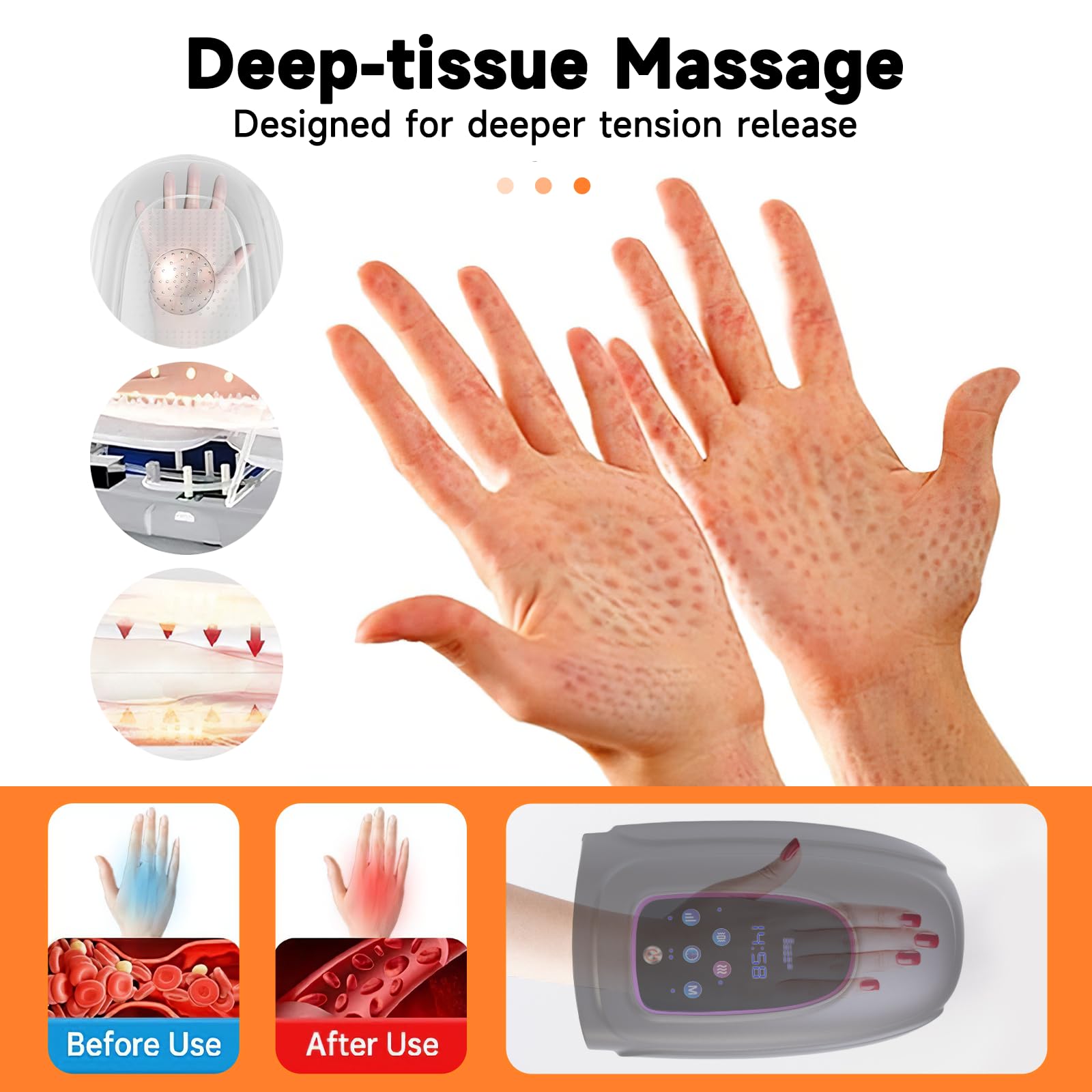 Handmassagegerät mit Wärme und Kompression, Kabelloses Handmassagegerät für Arthritis und Karpaltunnel, 3 Modi, 5 Stufen, Schmerzlinderung, beheizte Handgelenk-Fingermassage, Geschenke für Frauen