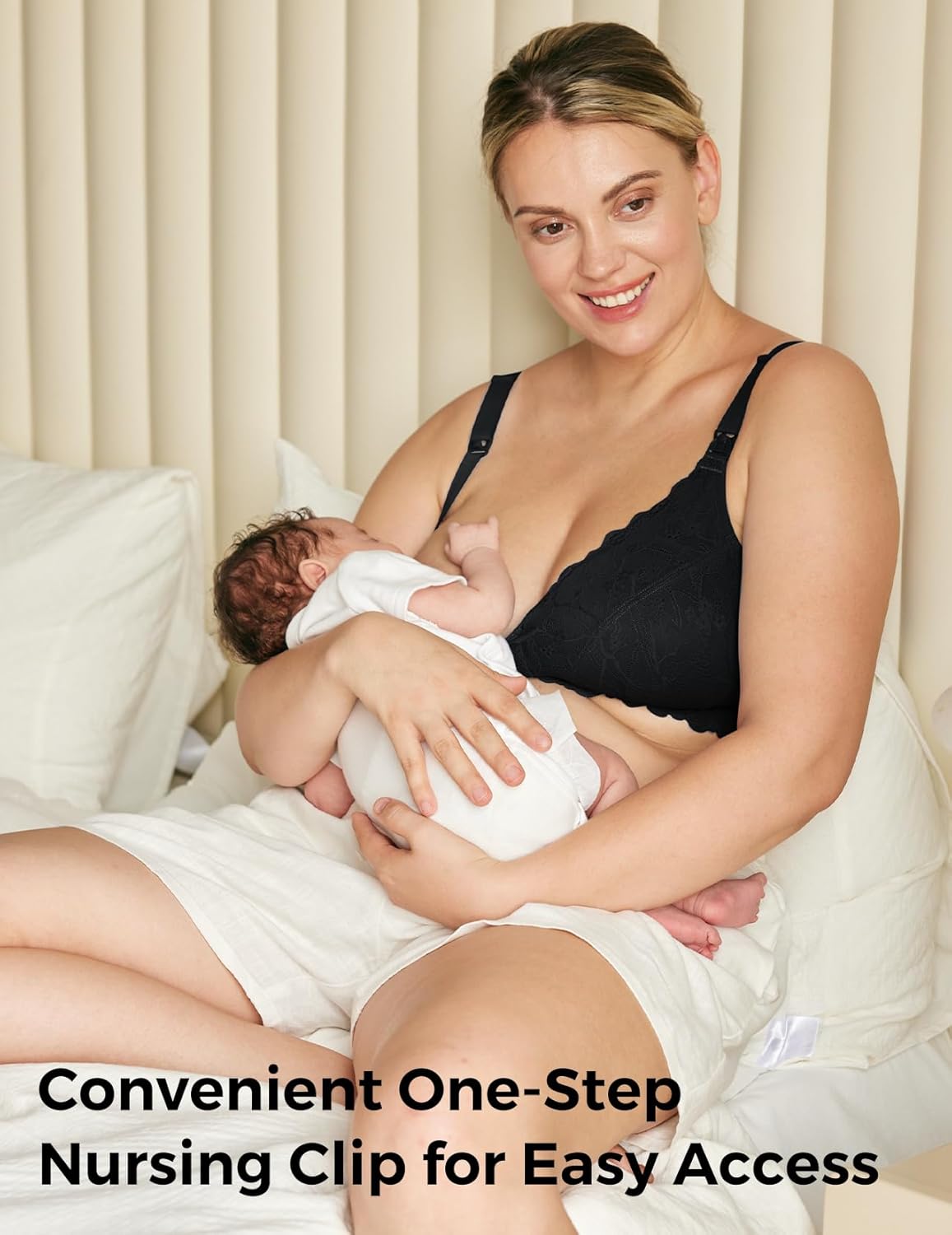 Momcozy Lace Nursing Bra, Wirefree Padded Nursing Bras for Breastfeeding, V Neck Maternity Bra for Pregnancy, Soft Lace - Image 2