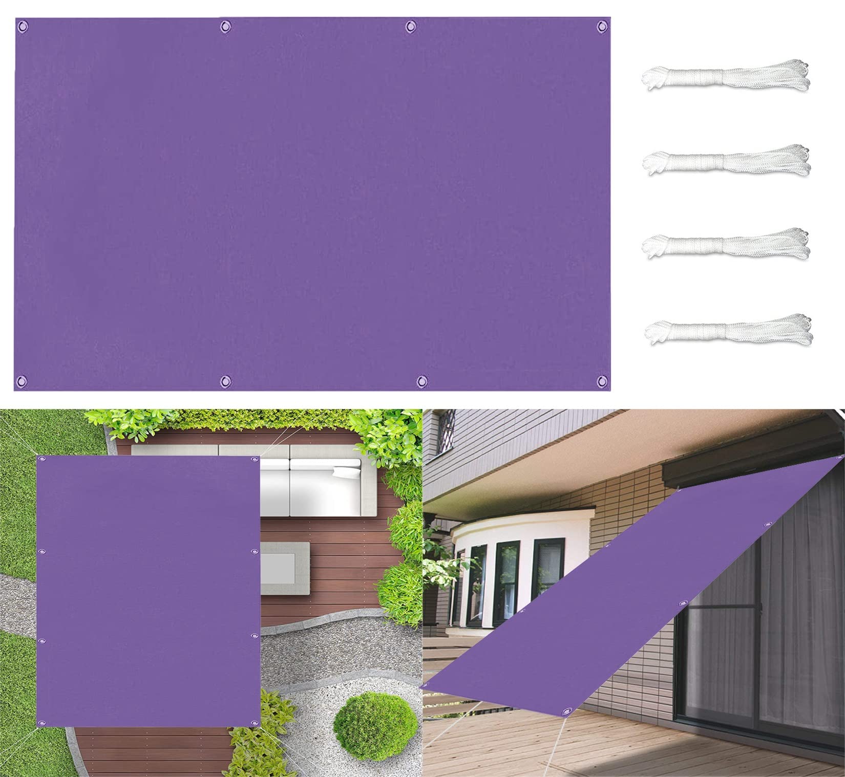 Voile d'ombrage imperméable 1.7x2.4M anti-UV avec oeillets pour terrasse