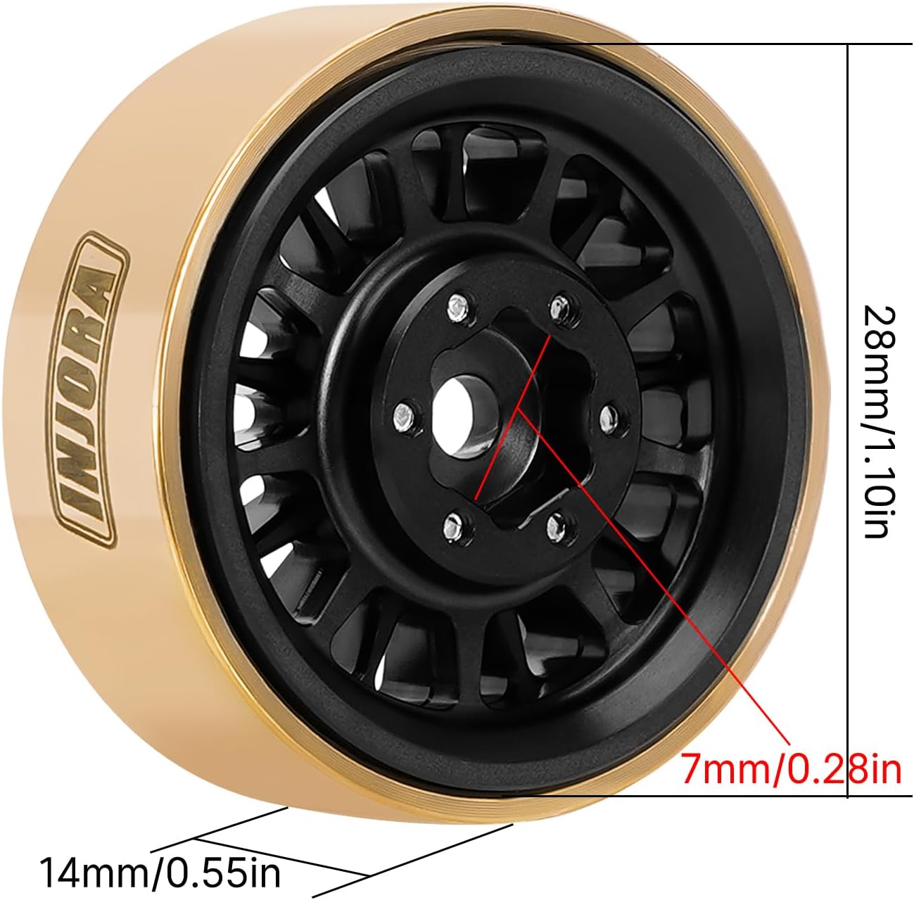 INJORA 1.0 Silicone Rubber Inserts and S5 Rock Terrain Crawler Tires and Brass Beadlock Wheel Rim for 1/18 1/24 RC Upgrade